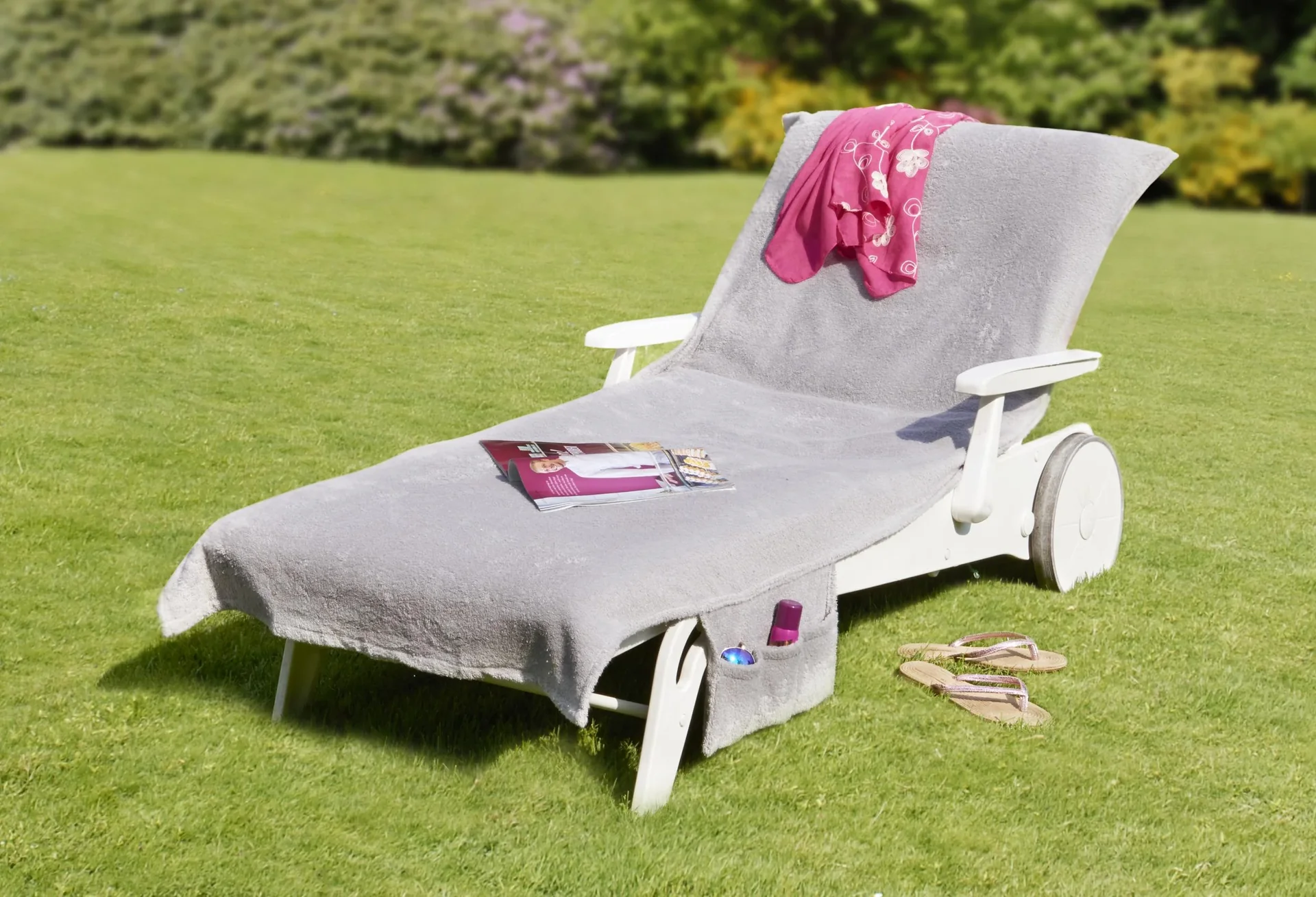 Liegestuhlhandtuch, 200 x 80 cm, hellgrau GRATIS DAZU 2. Handtuch - 3