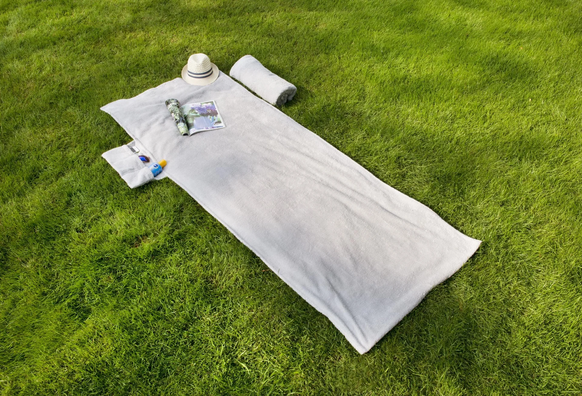 Liegestuhlhandtuch, 200 x 80 cm, hellgrau GRATIS DAZU 2. Handtuch - 6