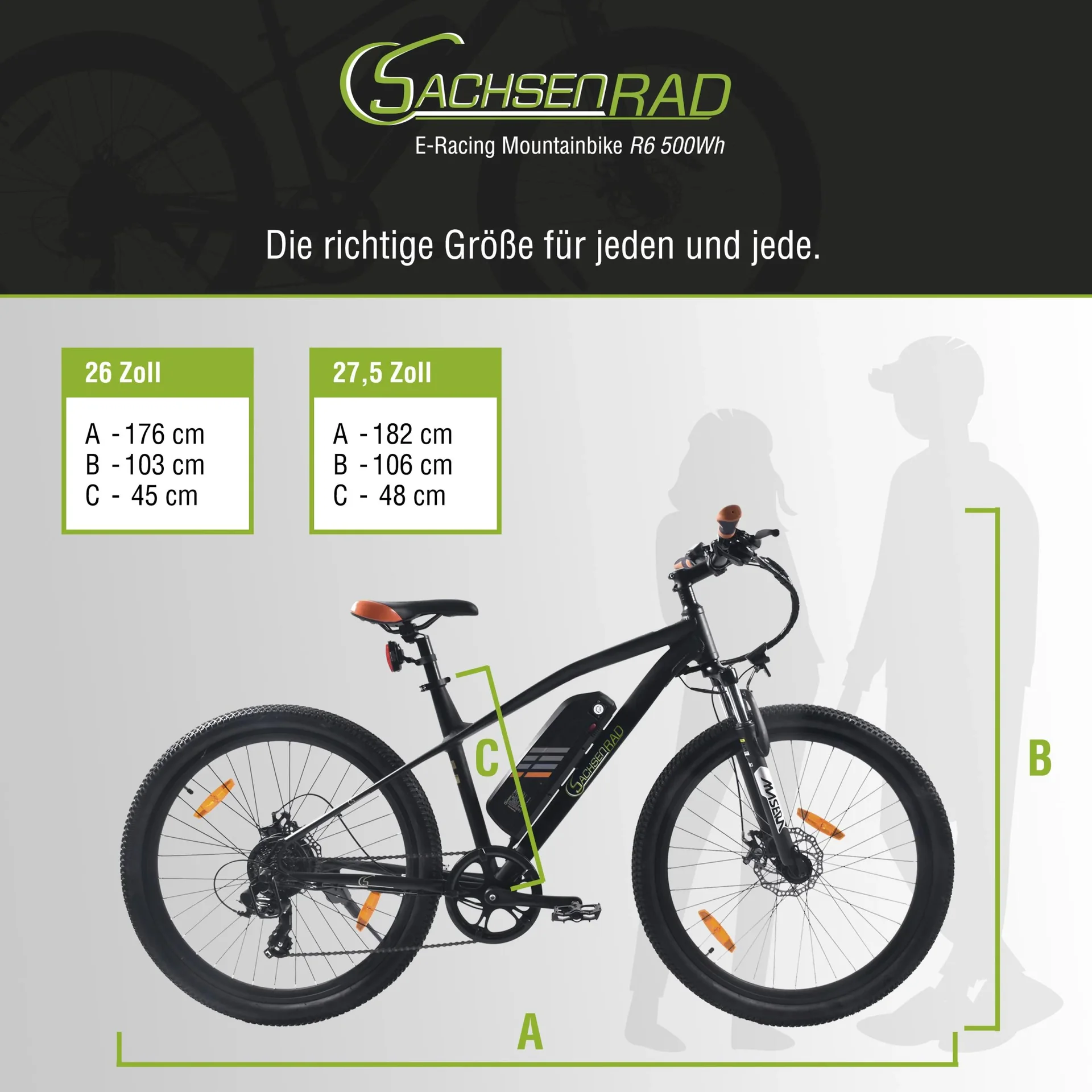 Unisex E-Racing Mountain Bike 26 Zoll, 7-Gang Kettenschaltung, schwarz-orange, R6 - 2