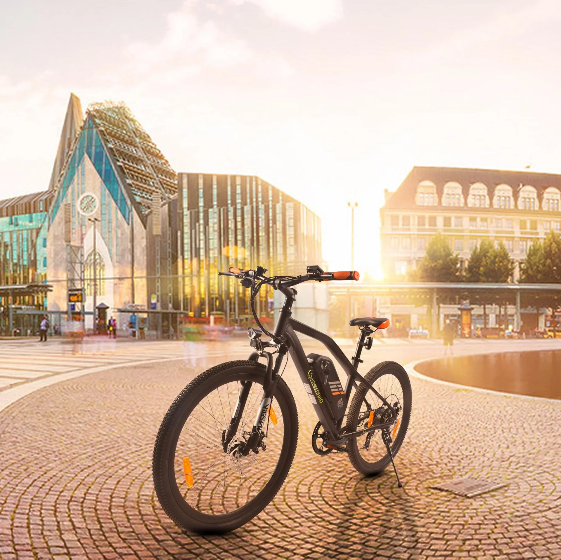 Unisex E-Racing Mountain Bike 26 Zoll, 7-Gang Kettenschaltung, schwarz-orange, R6 - 3