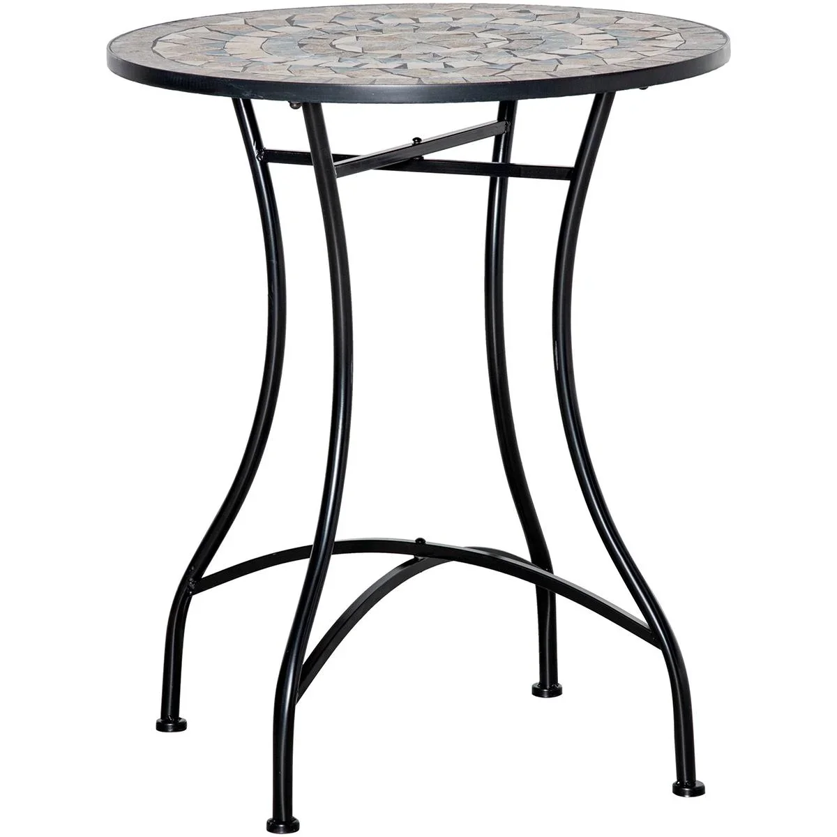 Bistro-Gartentisch in Mosaikoptik, Keramik+Metall, grün+beige+weiß, 60 x 71 cm - 3