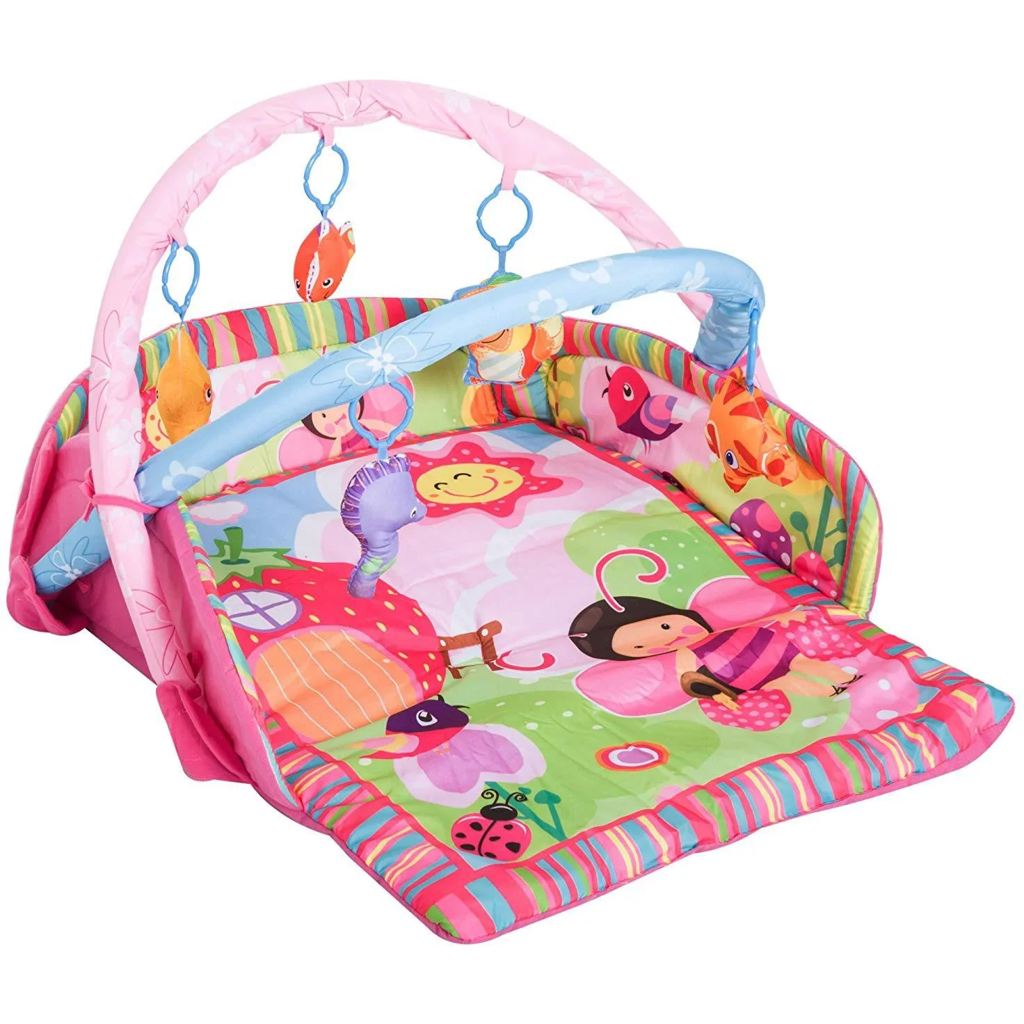 Kinderteppich Tiere Krabbeldecke mit Spielbogen Bunt Käferform - 1