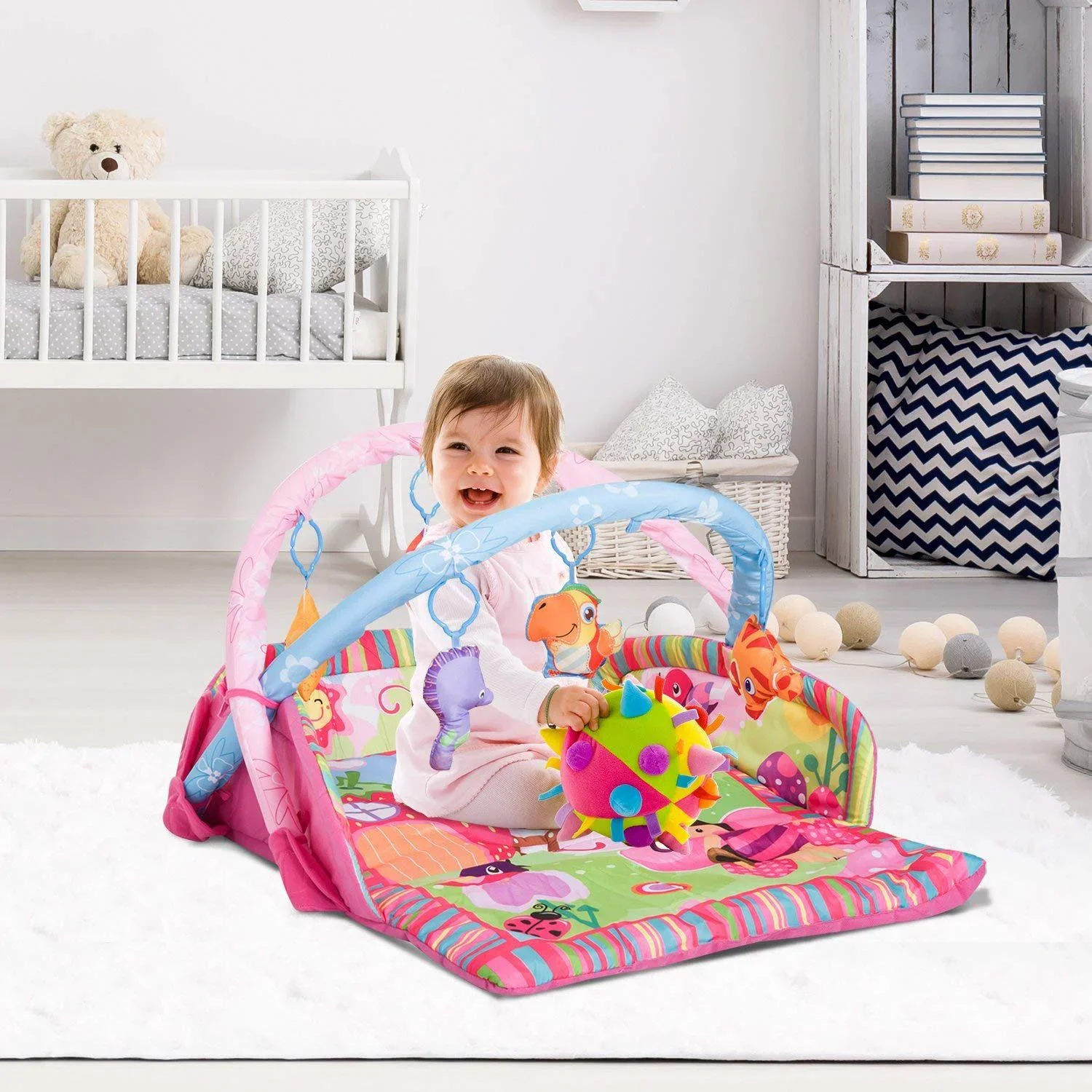 Kinderteppich Tiere Krabbeldecke mit Spielbogen Bunt Käferform - 2