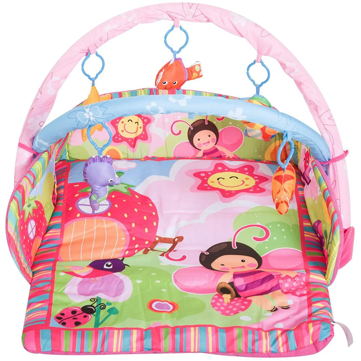 Kinderteppich Tiere Krabbeldecke mit Spielbogen Bunt Käferform - 3