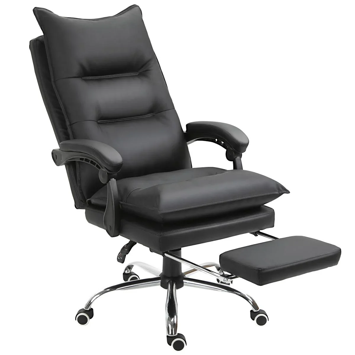 Bürostuhl mit Fußstütze höhenverstellbarer Schreibtischstuhl Drehstuhl Rückenlehne Kunstleder Schwarz 66 x 72 x 122-130 - 1