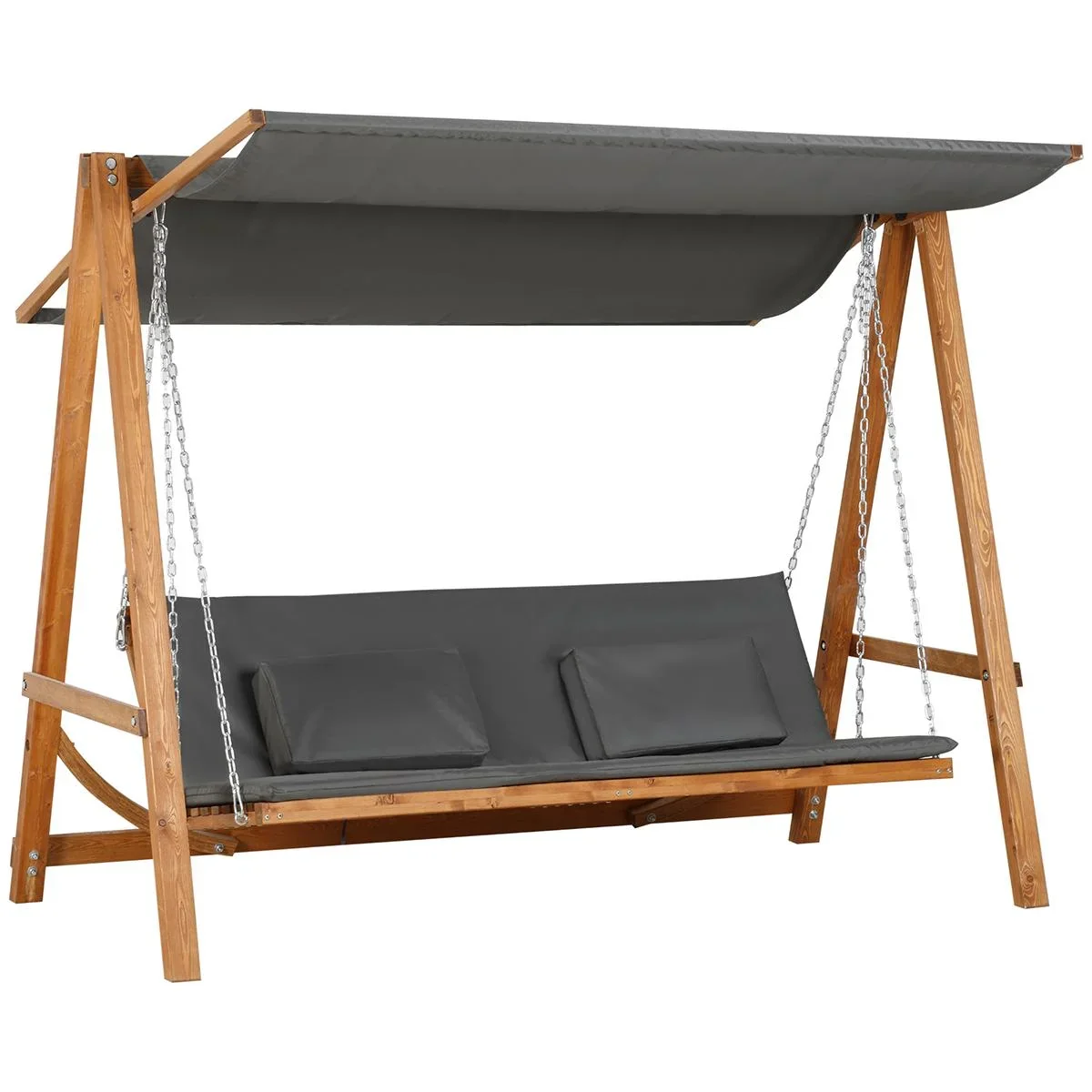 Gartenschaukel für 3 Personen, klappbar zum Doppelbett, grau+teak, 225,5 x 113 x 180 cm - 1