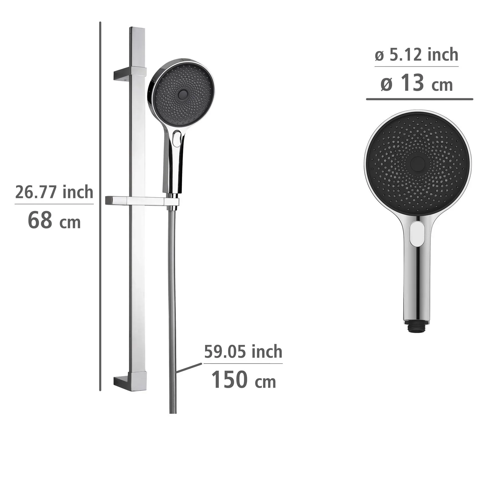 Brauseset Softwater Chrom, Länge Stange: 68 cm - 2