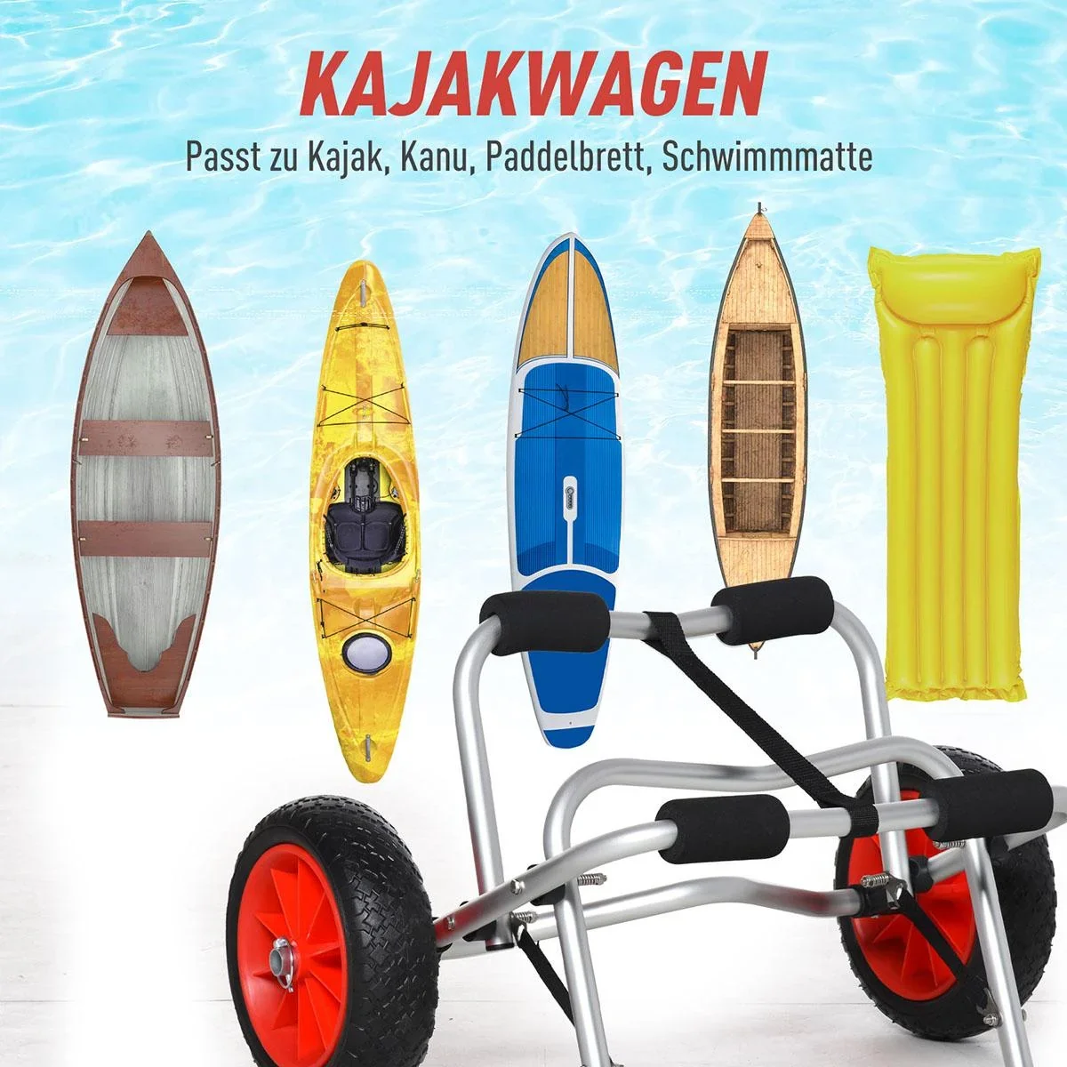 Alu Kanuwagen Kajakwagen Surfwagen klappbar mit Gurt PU-Räder Silber bis 75 kg 68 x 44,5 x 40 cm - 1