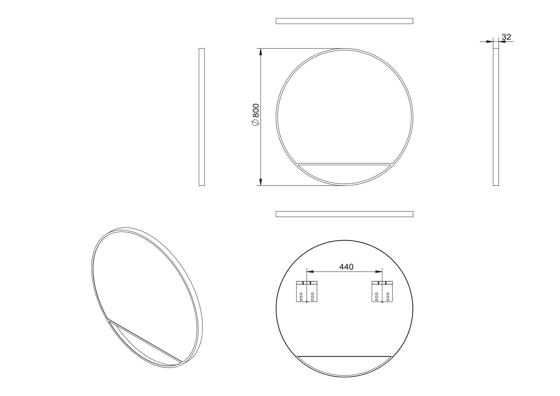 Dekorativer Wandspiegel "Black Hole" - matt Ø 80 cm - hochwertiger robuster Aluminiumrahmen schwarz matt - 3