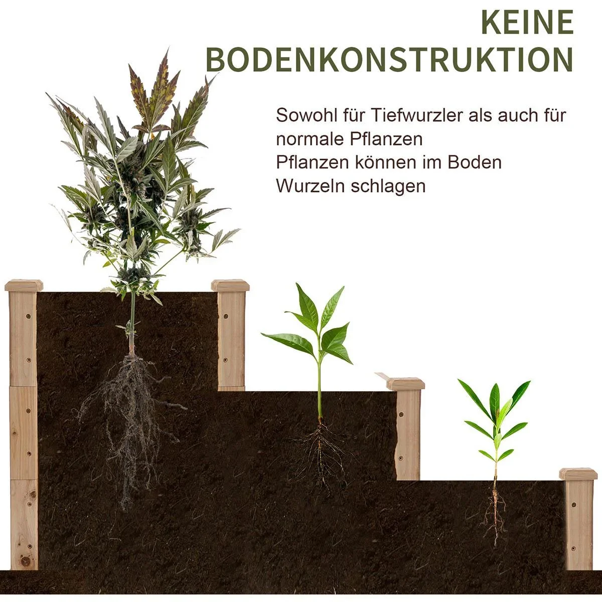 Hochbeet 3-stufige Gartenbeet Pflanzenbeet Kräuterbeet Blumentreppe für Balkon Garten Natur Tannenholz 124 x 124 x 56 c - 1