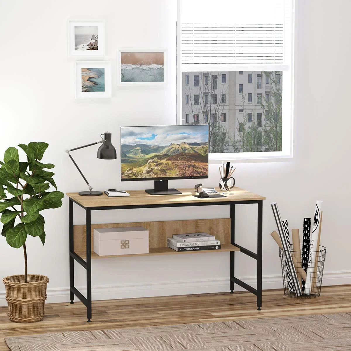 Schreibtisch Industrie Design Schwarz Metall - 1