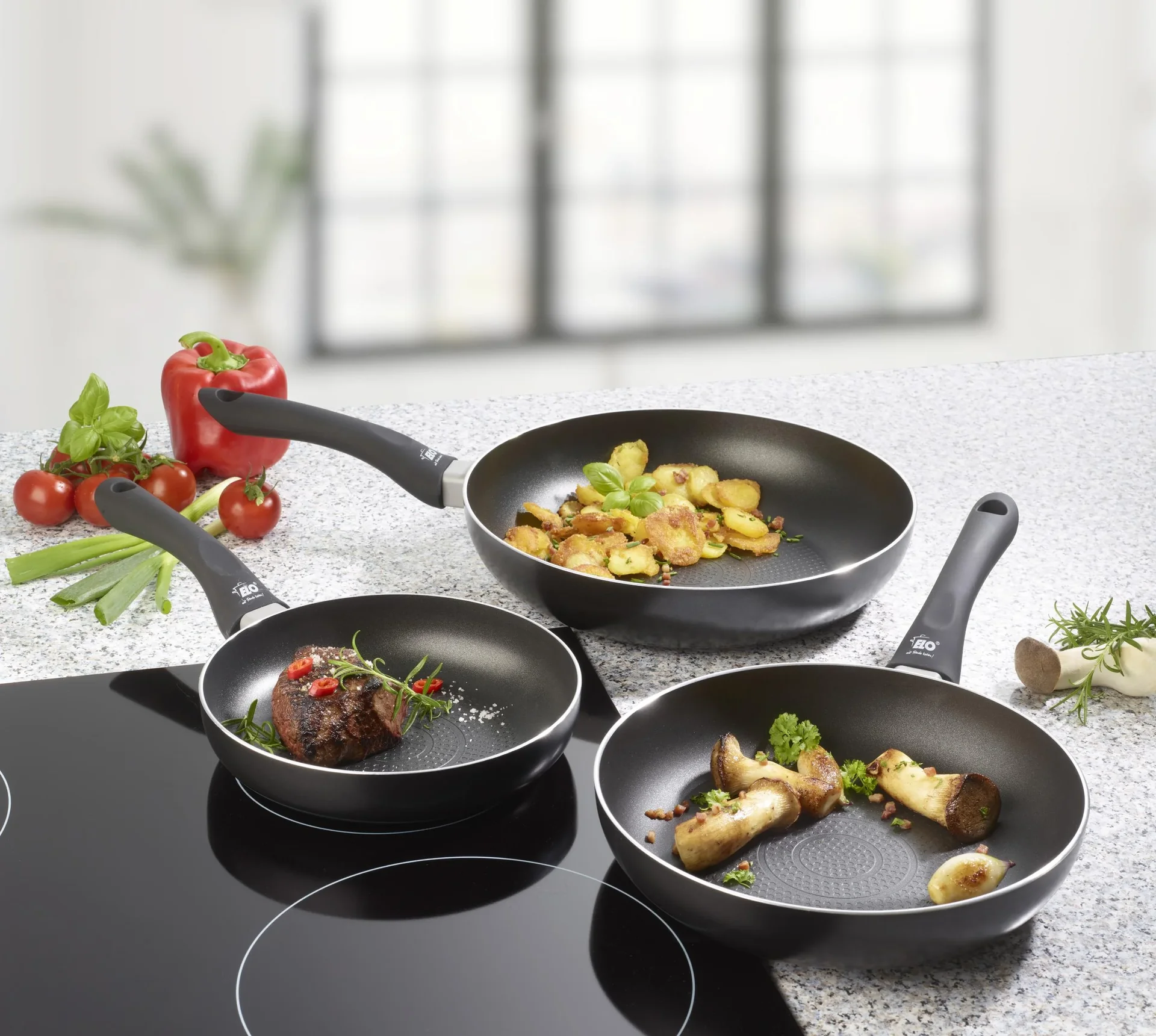 Aluminum Pfannenset Smart Life 3-teilig - Ø 20 cm /24 cm /28 cm - Öl-Dosiersystem! - 0