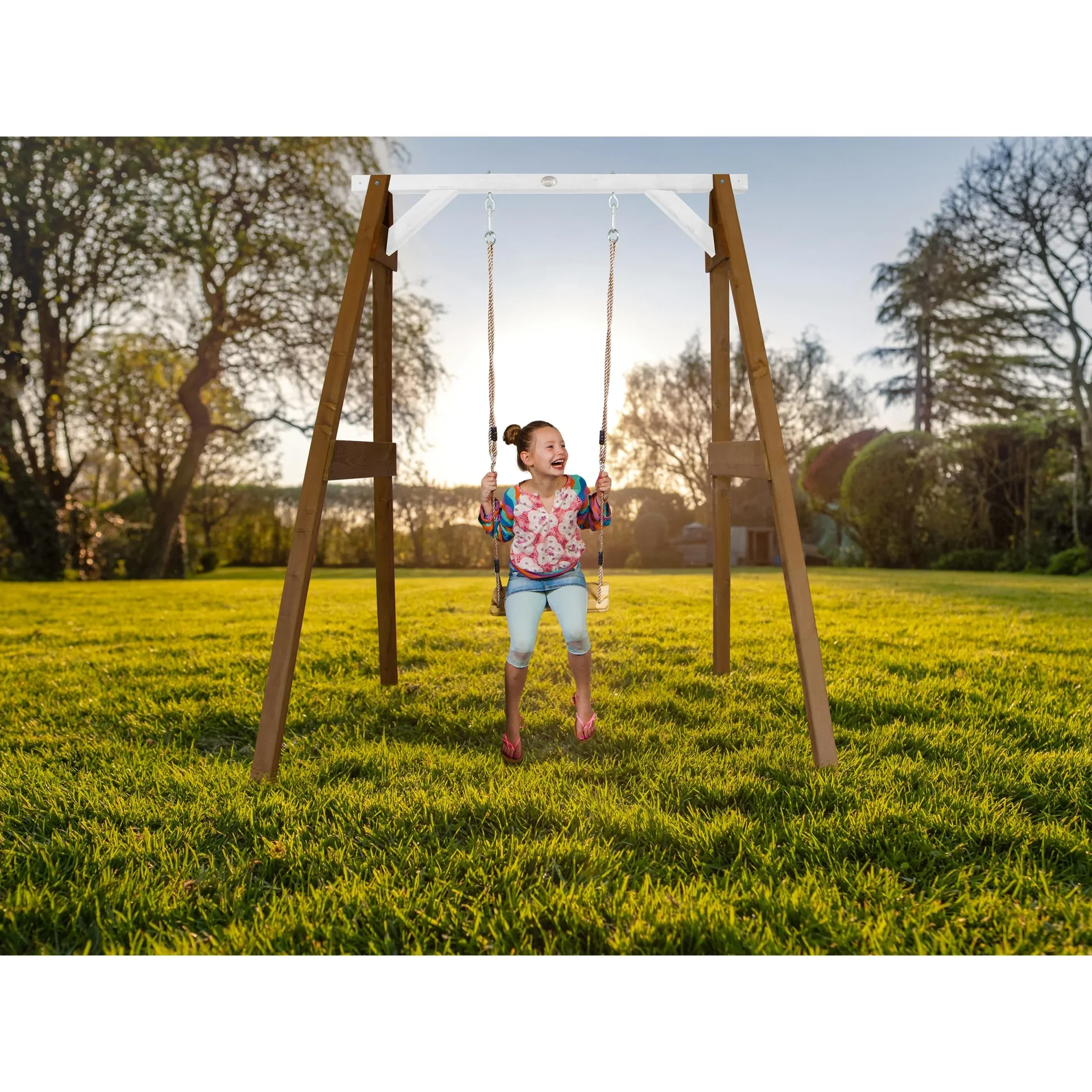 Einzelschaukel Braun/Weiß - 3