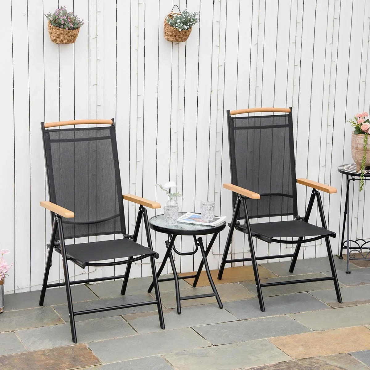 Gartenstuhl-Set 2-teilig schwarzes Netz 71,5 cm × 68 cm × 109 cm - 2