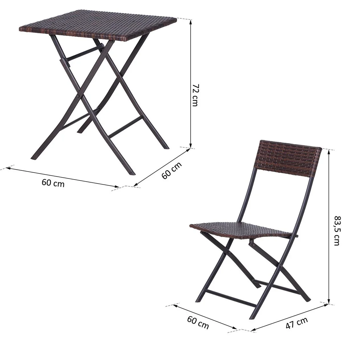 Balkonmöbel als 3-teiliges Set kaffeebraun - 3