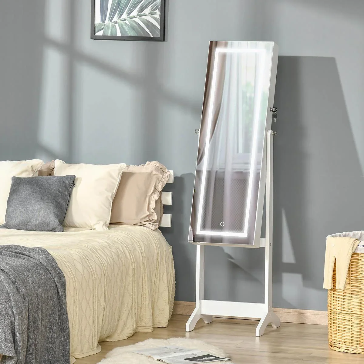 Schmuckschrank mit LED Spiegelschrank Schmuckregal Schmuckorganizer Standspiegel mit 4 Ablagen 46 x 36,5 x 151,5 cm - 1