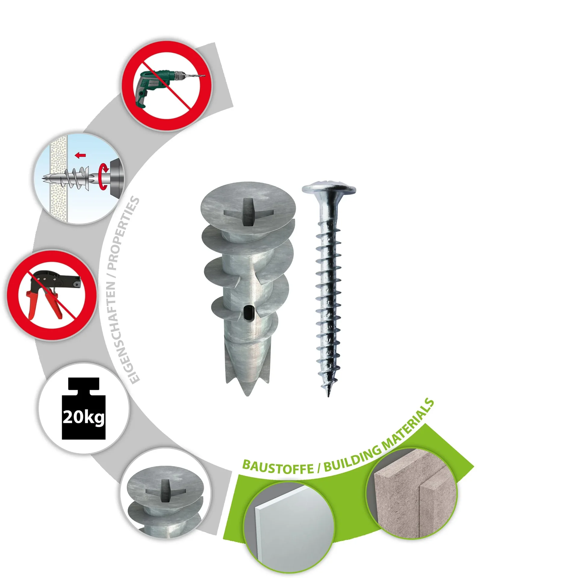Gipskartondübel Spiral Plus 37-2 + Schraube - 0