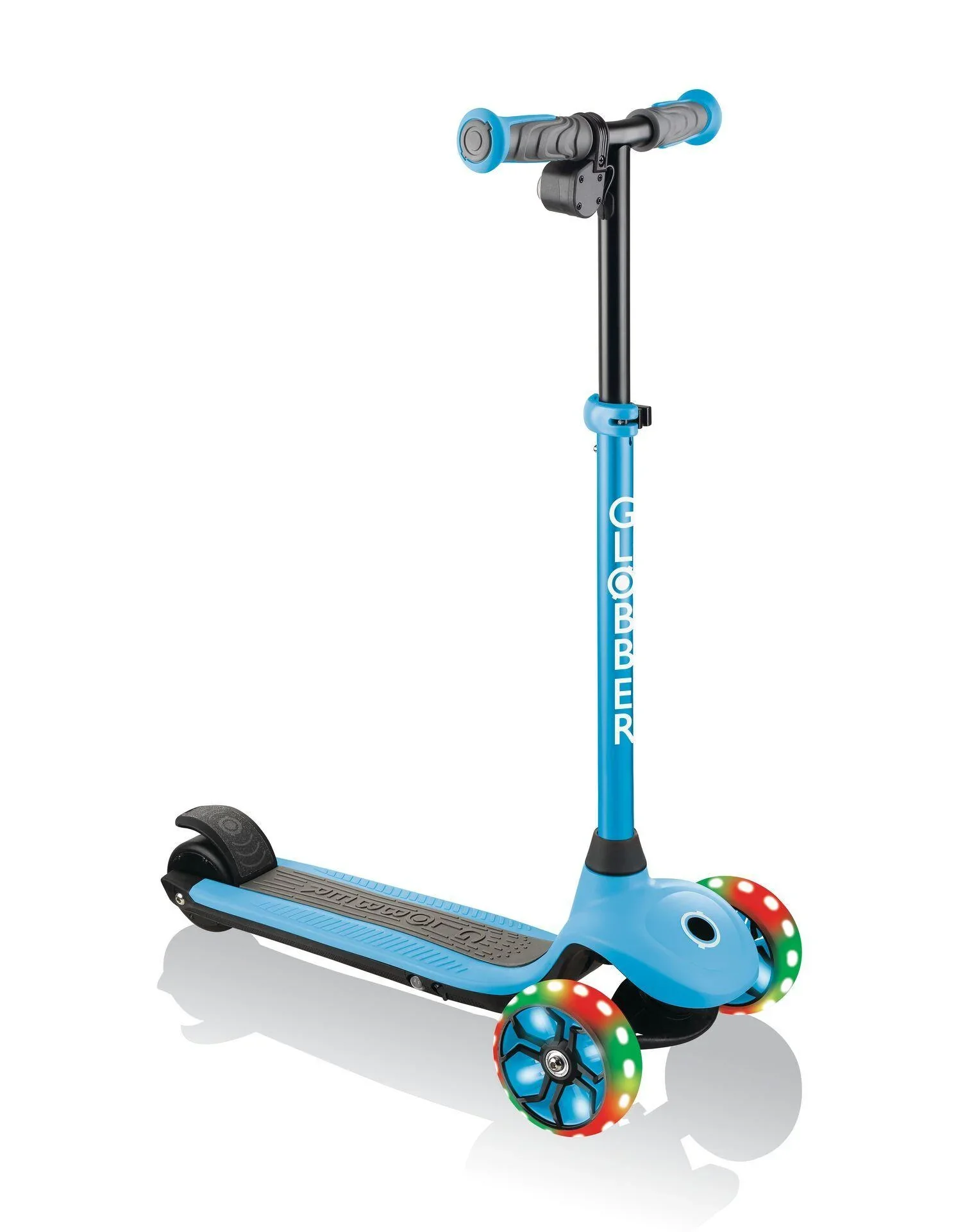 ONE K E-MOTION 4 PLUS, E-Scooter, Lithium-Batterie, 80 W Motor, 125/90 mm, 3-rädrig, LED-Rollen, hellblau - 0