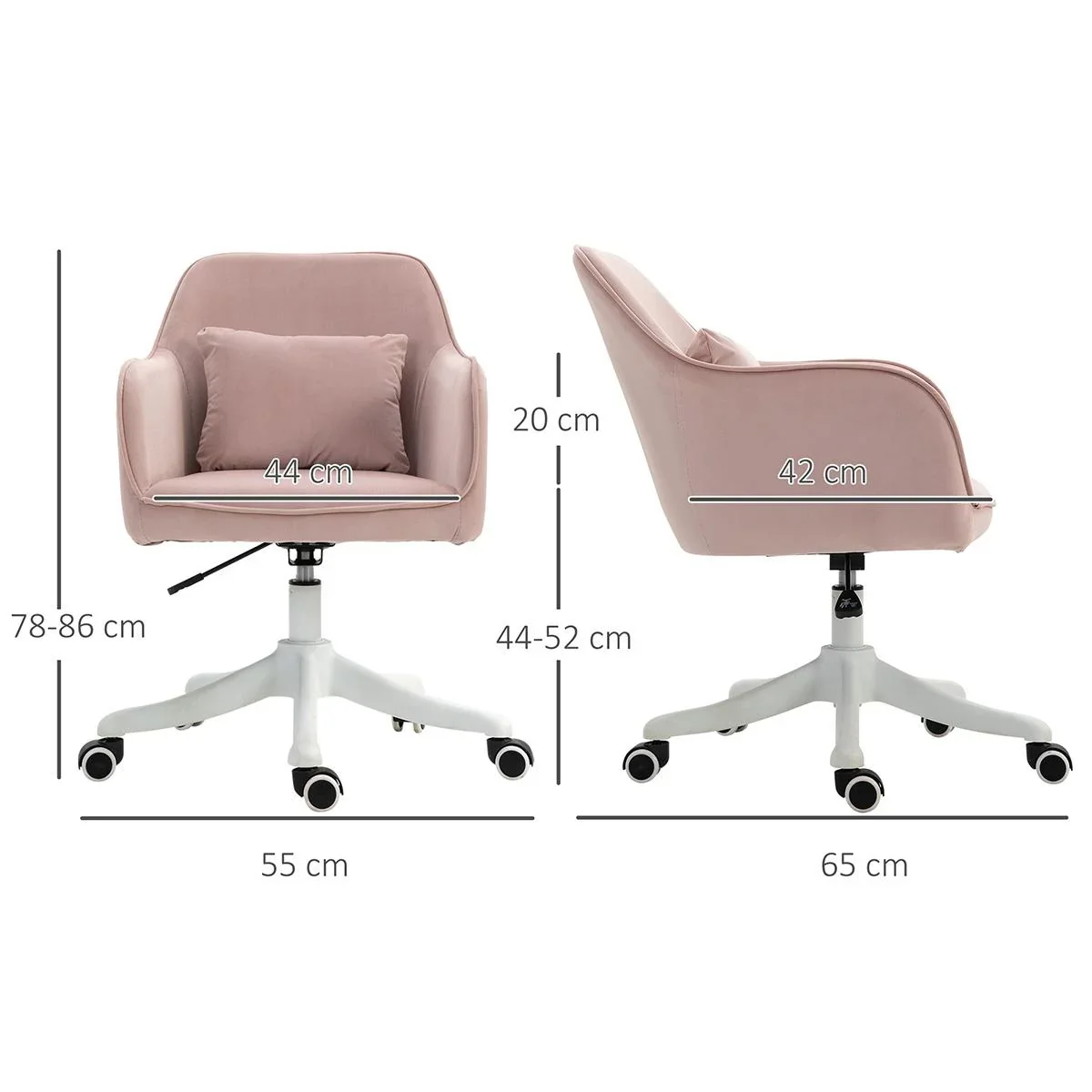 Massage Bürostuhl mit Vibrationsfunktion Lendenkissen Armlehnen höhenverstellbar Samt Rosa 55 x 65 x 79-89 cm - 0