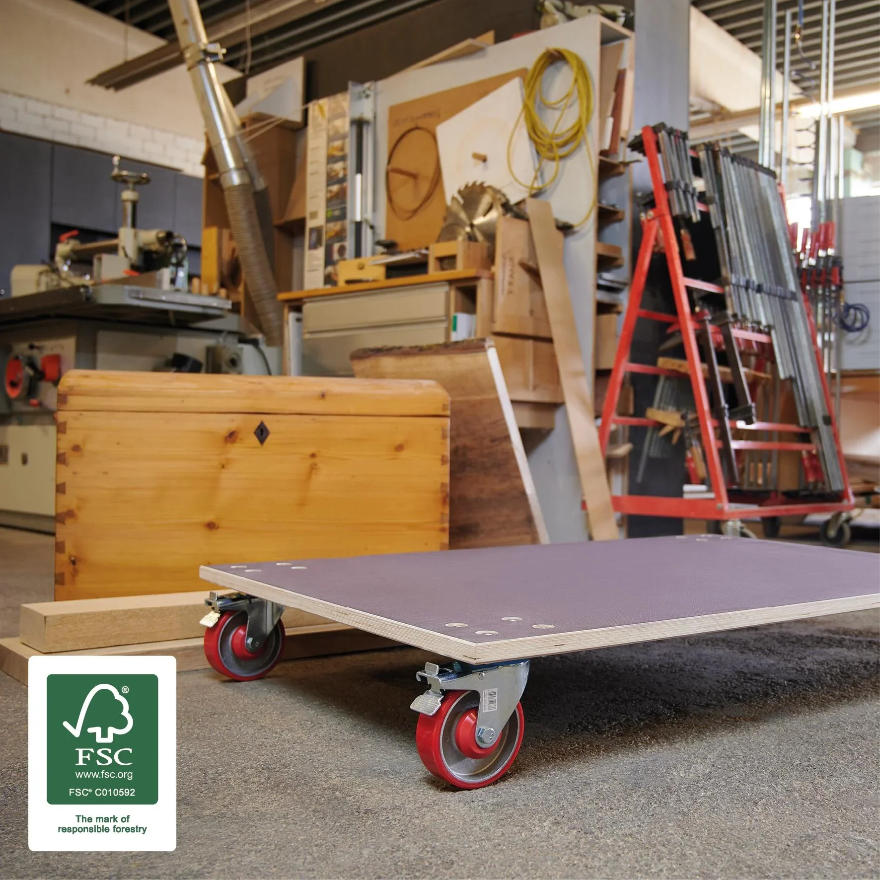 Transporthilfe MM 1349, 120 x 80 x 18 cm, harte Rollen Ø 125 mm Rollenlager, 2 Bremsen, Platte FSC®, Tragkraft 1.000 kg - 6