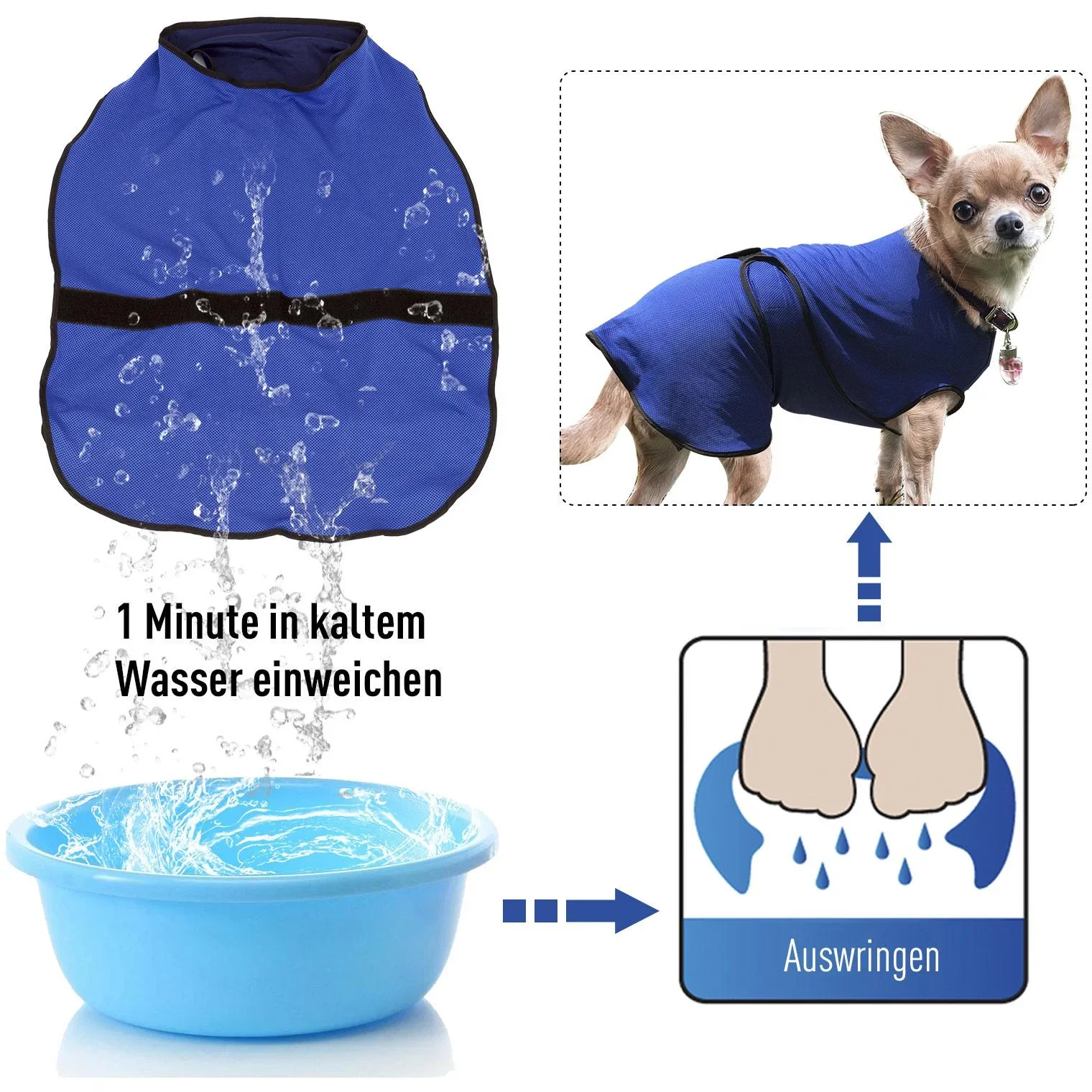 Hunde Kühlweste Kühljacke Cooling Vest schnelle Abkühlung Polyester Blau Ø56 x 60 cm - 1