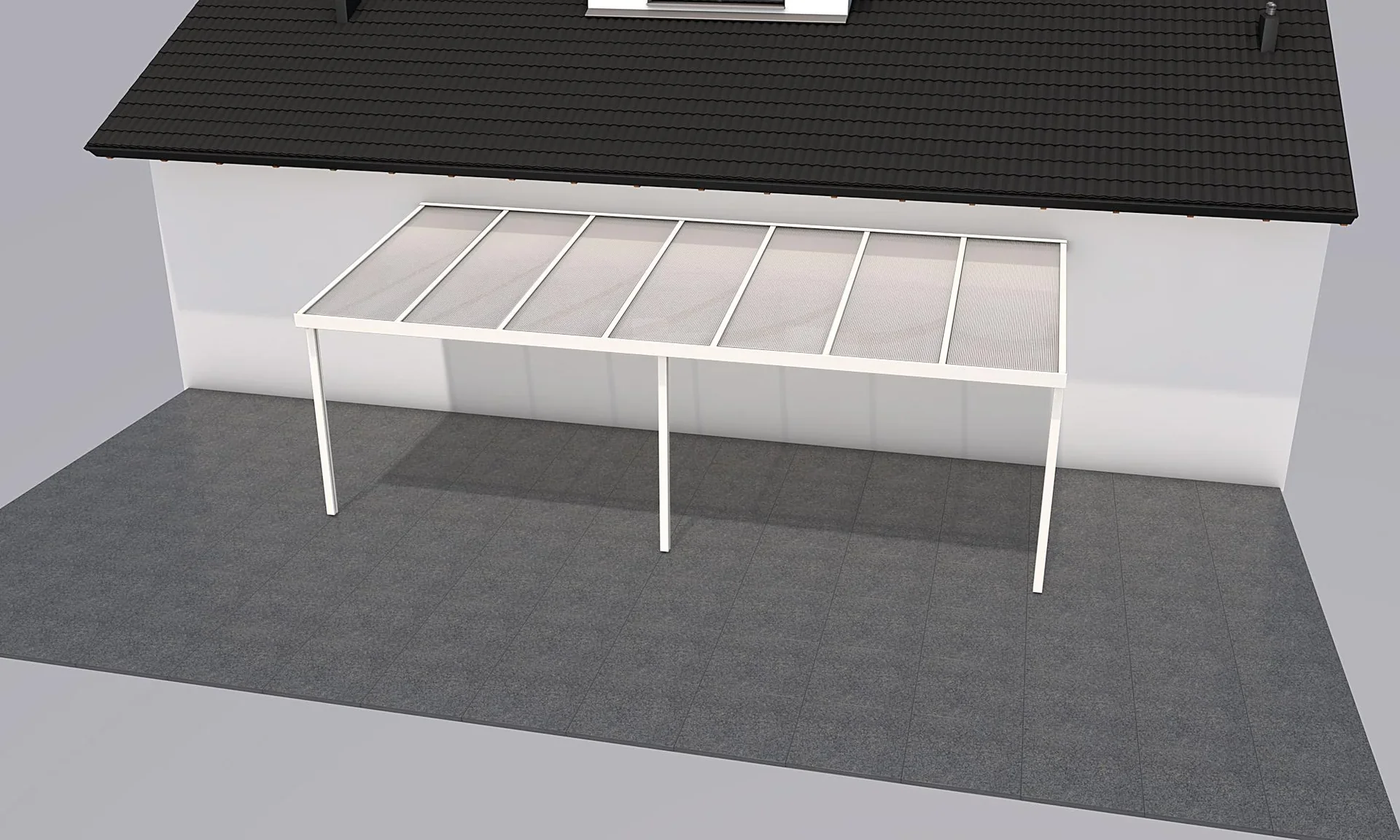 Terrassendach Premium, weiß, 7120 x 3060 mm - Polycarbonat Stegplatten 16 mm, weiß gestreift - 0
