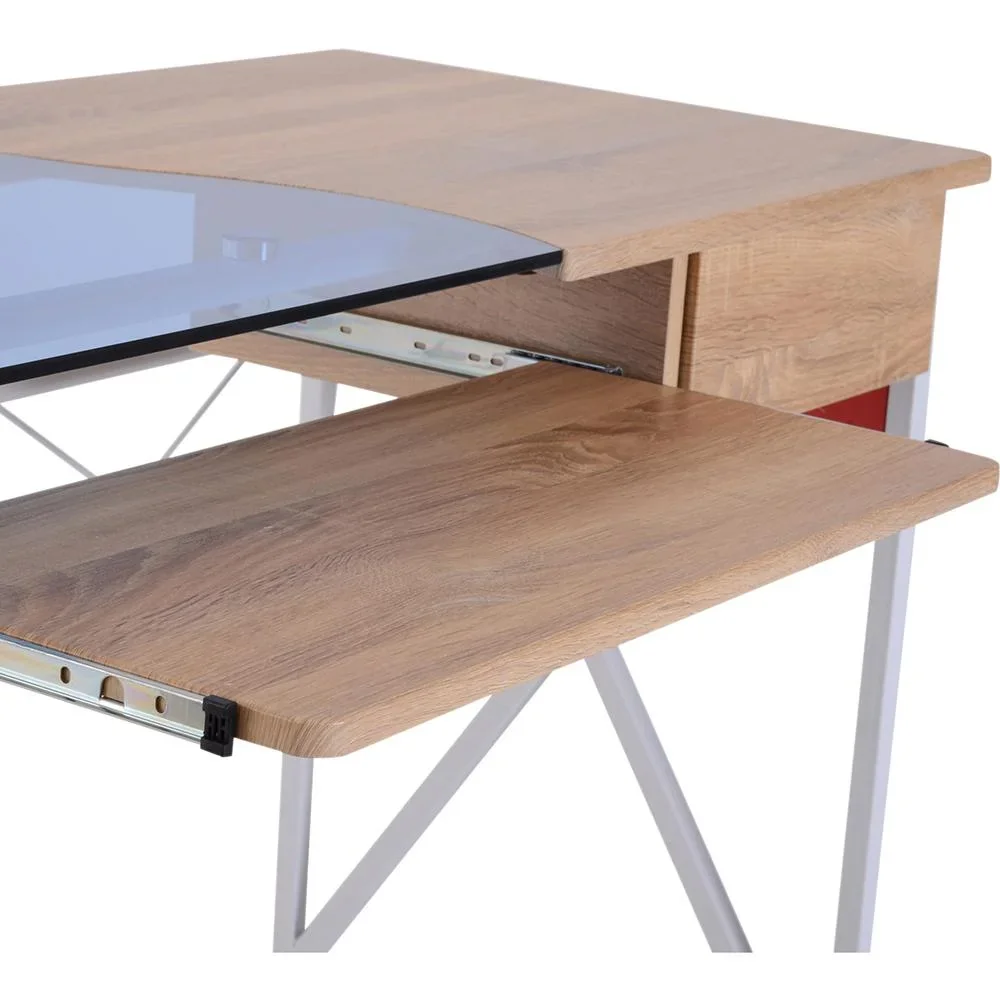 Computertisch Schreibtisch mit Tastaturauszug Schublade Arbeitstisch Metall + Hartglas 105 x 55 x 75 cm - 0