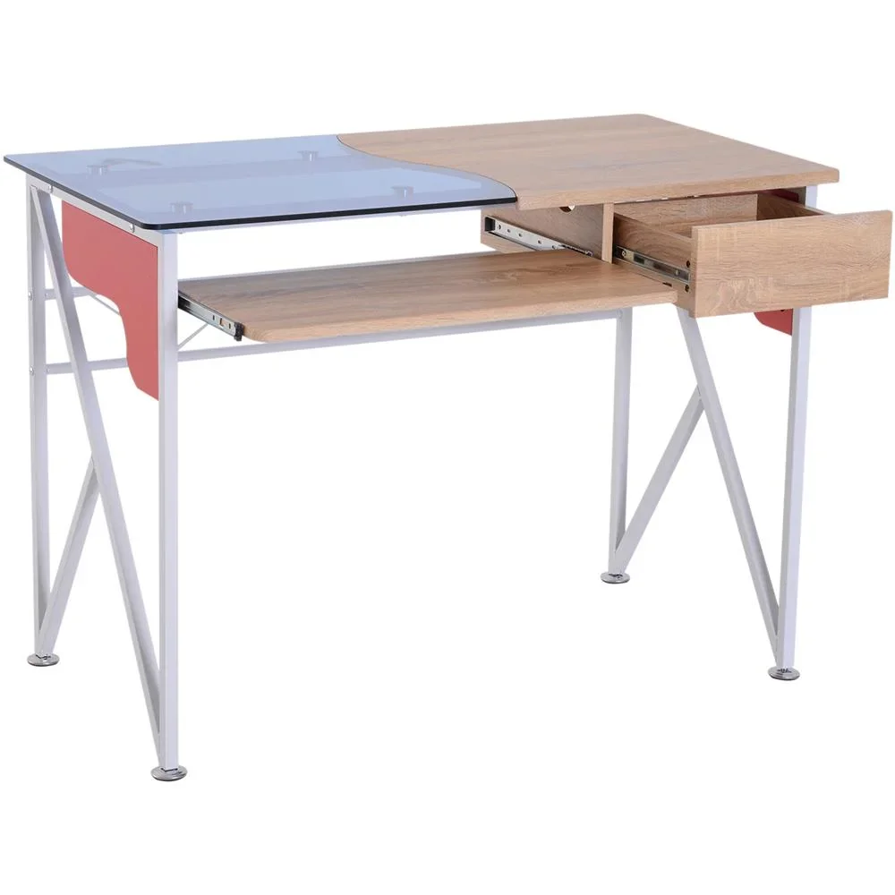 Computertisch Schreibtisch mit Tastaturauszug Schublade Arbeitstisch Metall + Hartglas 105 x 55 x 75 cm - 1