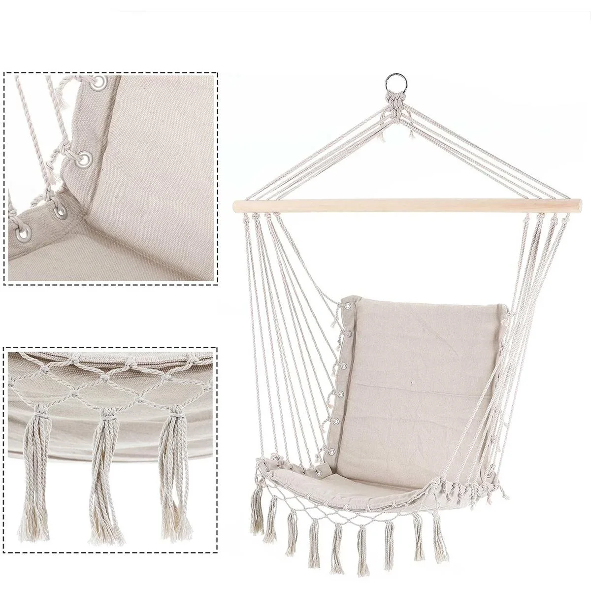 Hängesessel Creme 55x100cm mit Fransen - 0