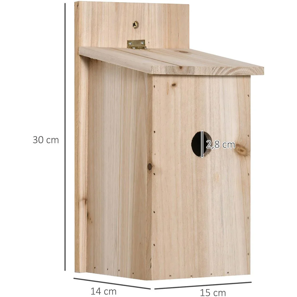 Vogelhaus - mit aufklappbarem Dach - Kiefer - 15 x 14 x 30 cm - 3