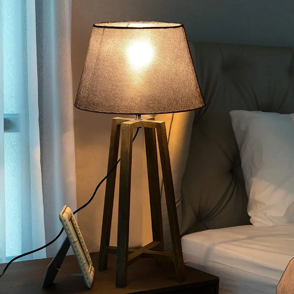Tischlampe Nachttischlampe Stehlampe Stoffschirm Minimalistisch Büro Holz grau 40 W Skandinavisch 33 x 33 x 68,5 cm - 0