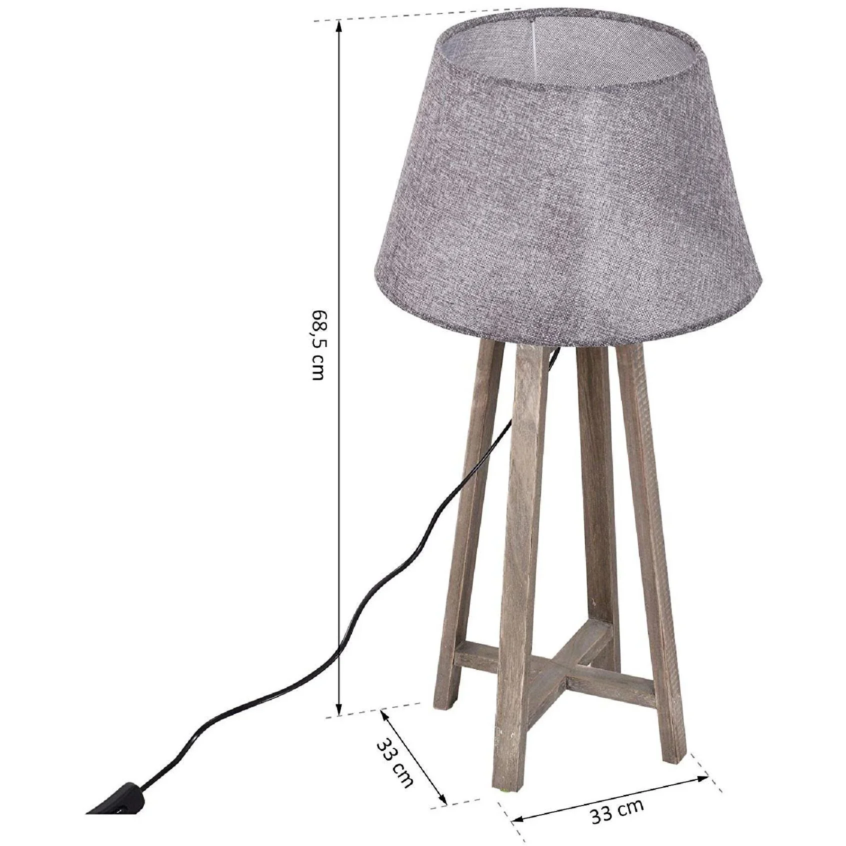 Tischlampe Nachttischlampe Stehlampe Stoffschirm Minimalistisch Büro Holz grau 40 W Skandinavisch 33 x 33 x 68,5 cm - 1