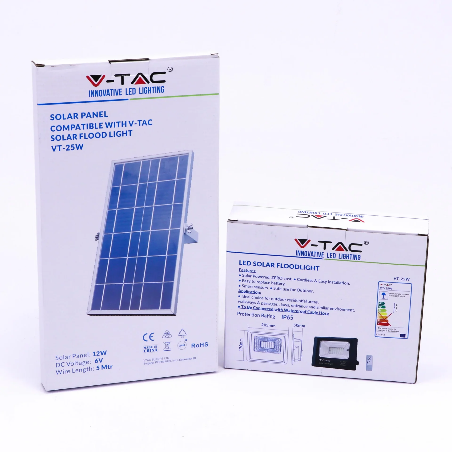 VT-25W Solarscheinwerfer mit separatem Solarpanel - 12W - 550 Lumen - 4000K - Solarenergie - 0