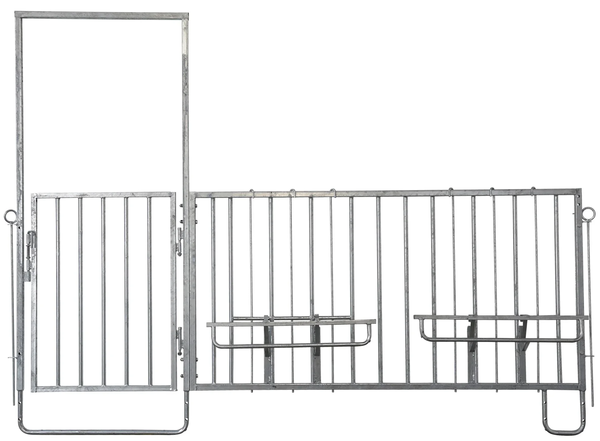 Zaunteil mit Türe und Fressplätzen, lang, für modulare Zaunaufstallung - 0
