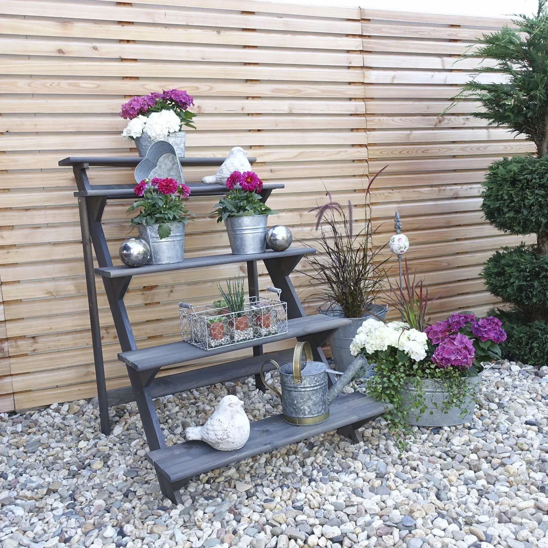 Blumentreppe groß, grau - 0