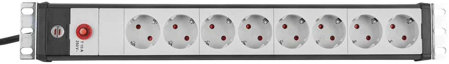 Steckdosenleiste Premium-Line 8-fach, 19" Format ideal für Serverschränke, mit Kaltgerätstecker, schwarz/grau - 1