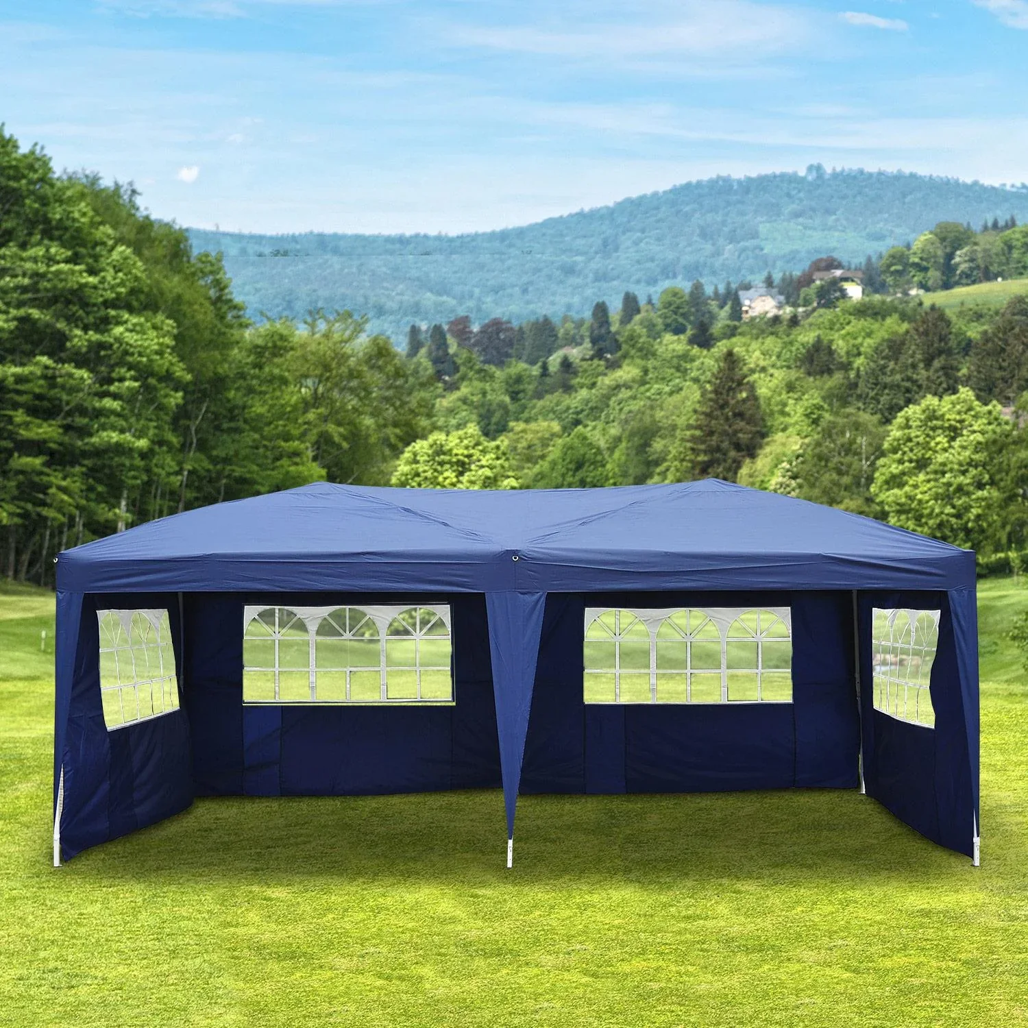 3x6m Faltpavillon Partyzelt Gartenzelt inkl. 4 Seitenteile Blau - 1