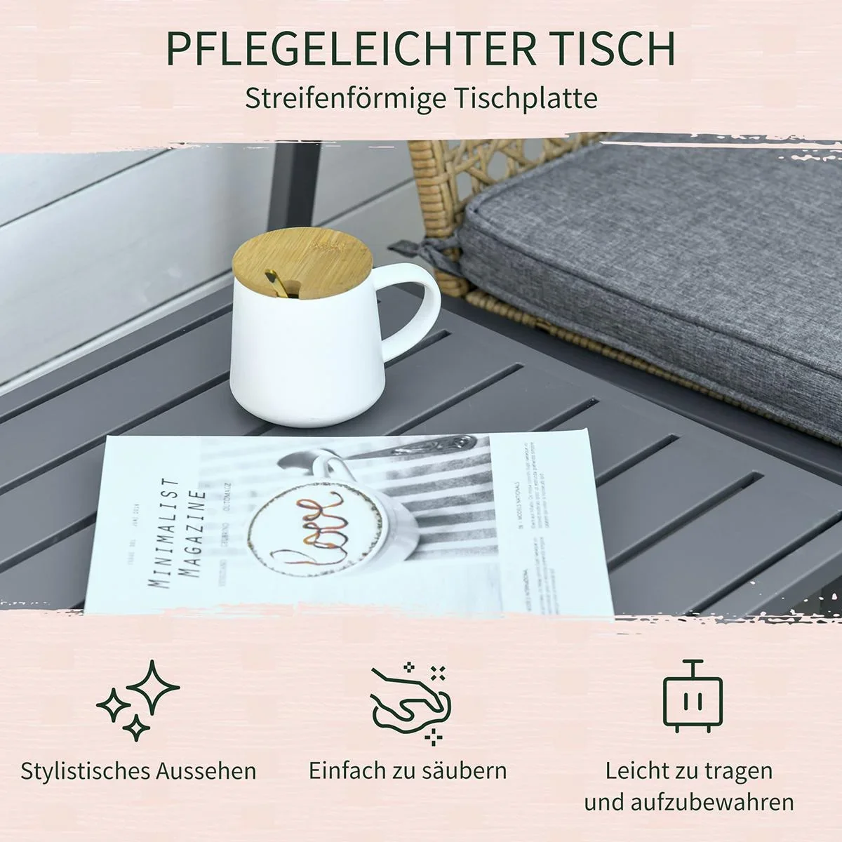 Rattan-Schaukelstuhl 3 teilige Bistroset 2 Stühle 1 Tisch mit Kissen Stahl für Gärten Terrassen Außenbereich Terrassenmö - 1