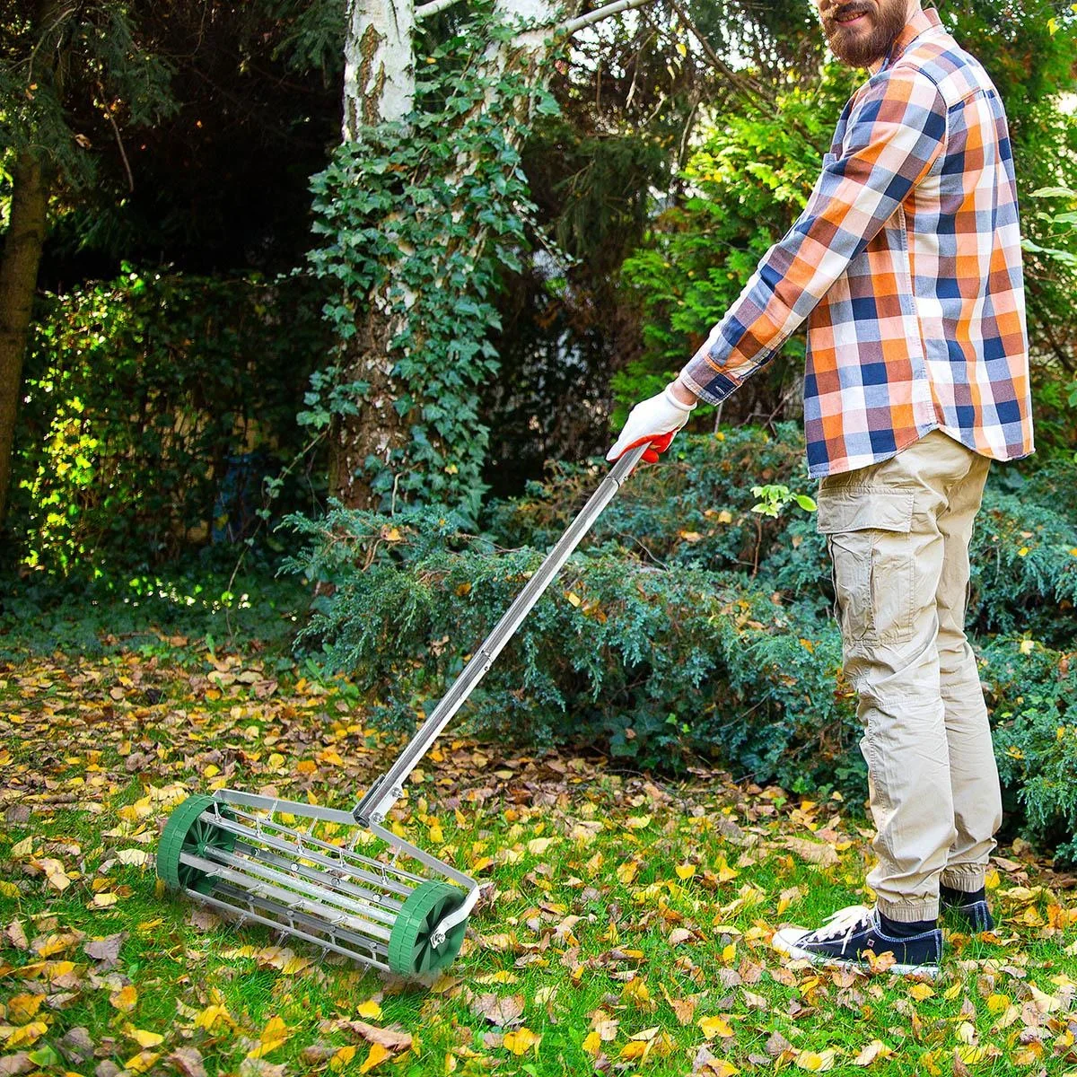 Rasenlüfter Grifflänge einstellbar Handvertikutierer Rasenbelüften Stachelwalze Rasen rollender Rasenlüfter pflegen Gart - 1