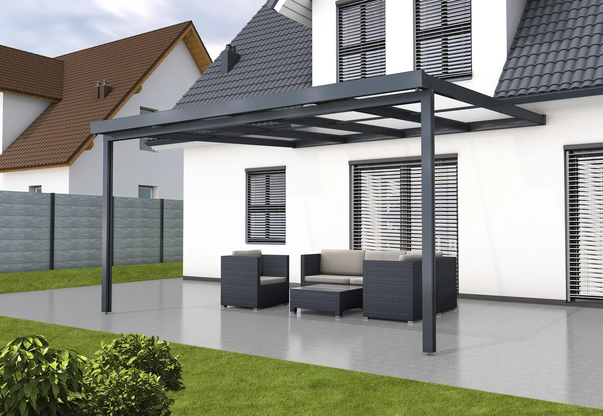 Terrassendach Premium, anthrazit, 4102 x 4060 mm - Polycarbonat Stegplatten 16 mm, klar - 6