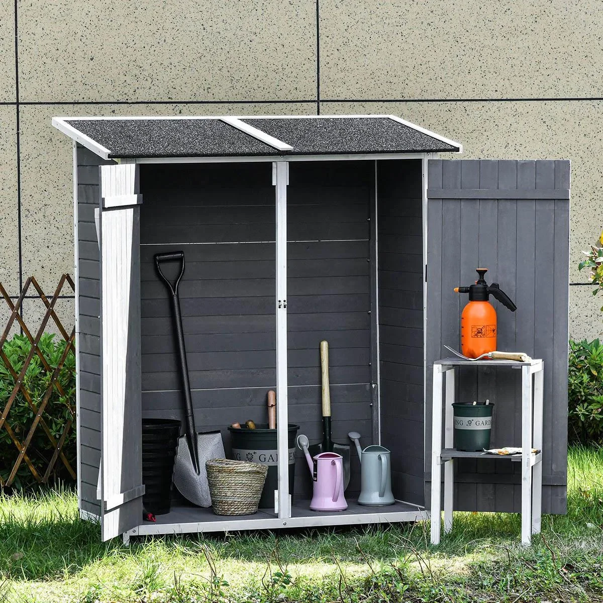 Gartenschrank Geräteschuppen mit 2 Tür Geräteschrank mit Asphaltdach Gartenlagerschrank Antidumping Design mit Bodennäge - 0