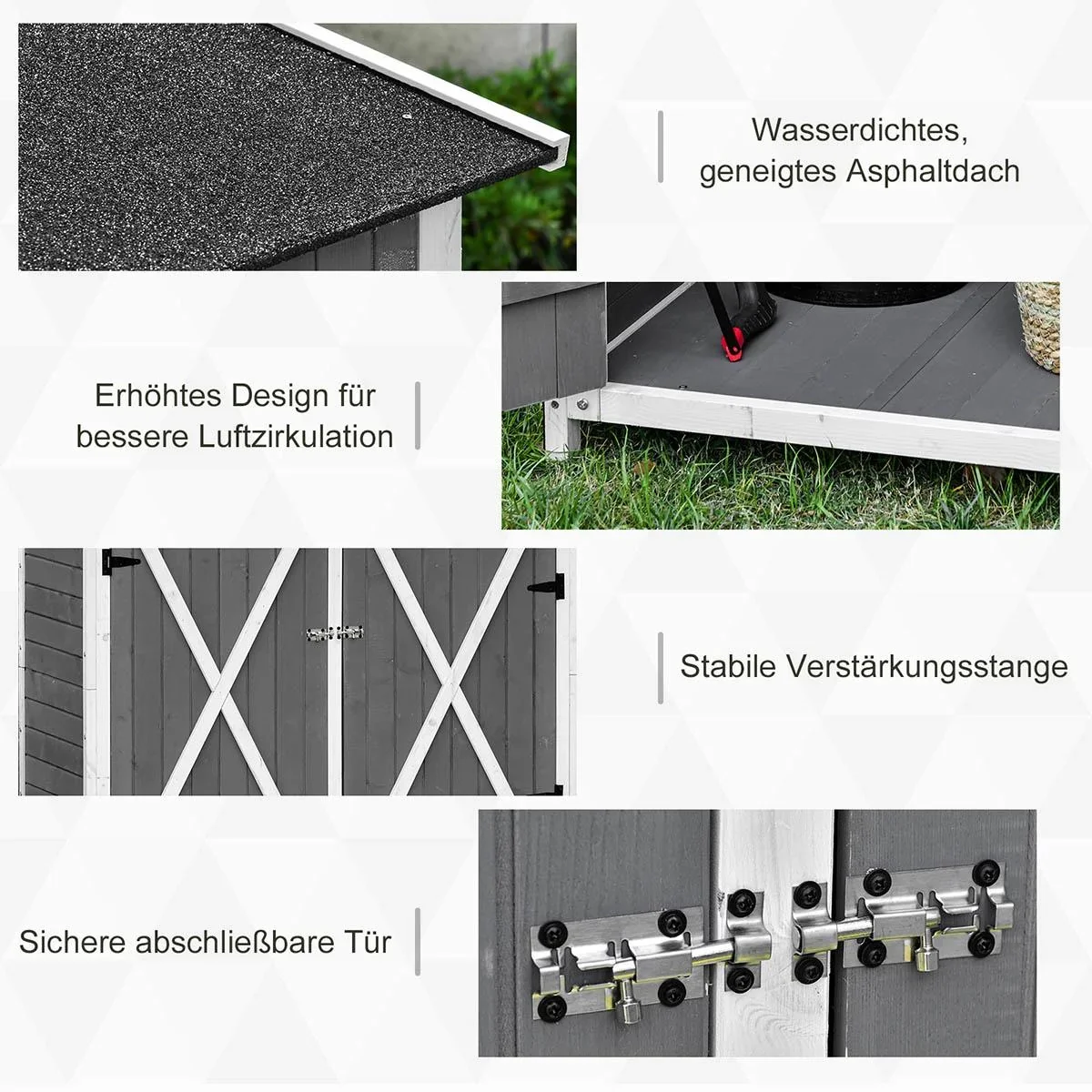 Gartenschrank Geräteschuppen mit 2 Tür Geräteschrank mit Asphaltdach Gartenlagerschrank Antidumping Design mit Bodennäge - 1