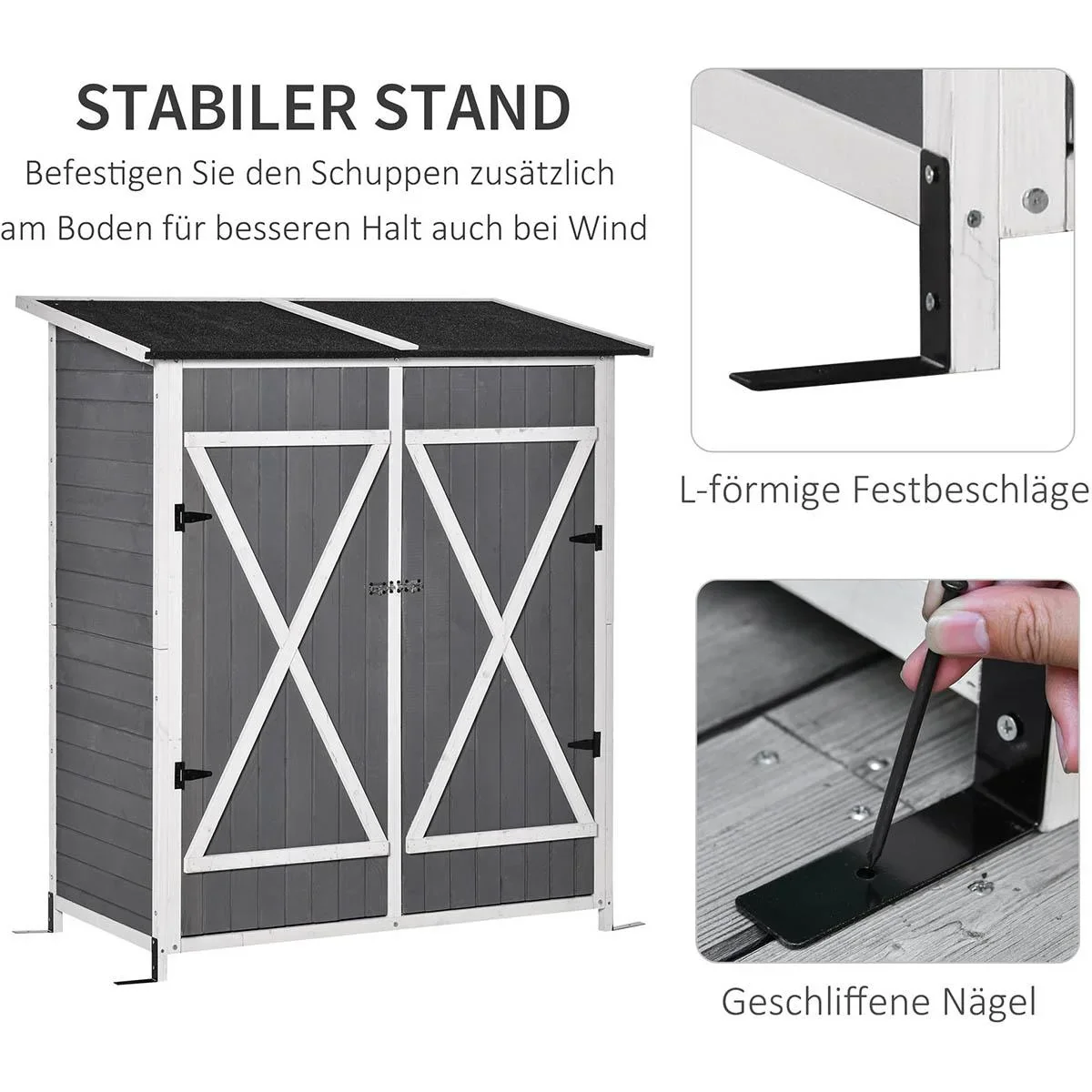 Gartenschrank Geräteschuppen mit 2 Tür Geräteschrank mit Asphaltdach Gartenlagerschrank Antidumping Design mit Bodennäge - 2