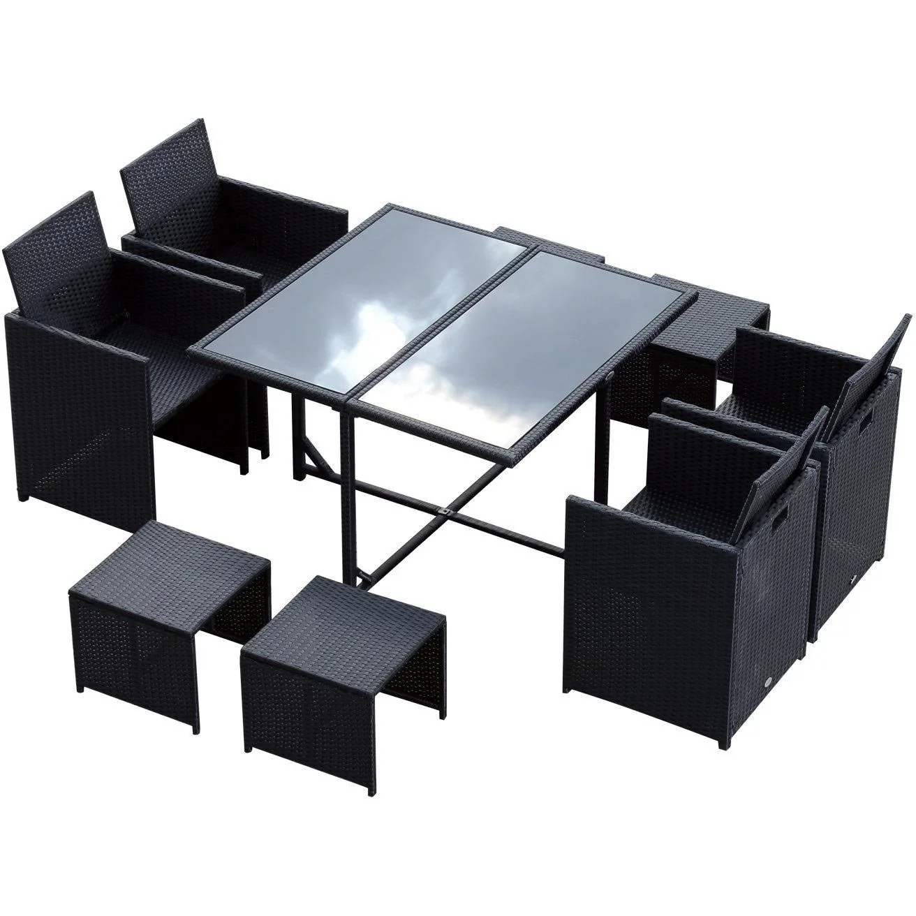 Polyrattan Essgruppe 21 tlg, Rattan Sitzgruppe 4 Stühle 4 Hocker inkl, Kissen - 5