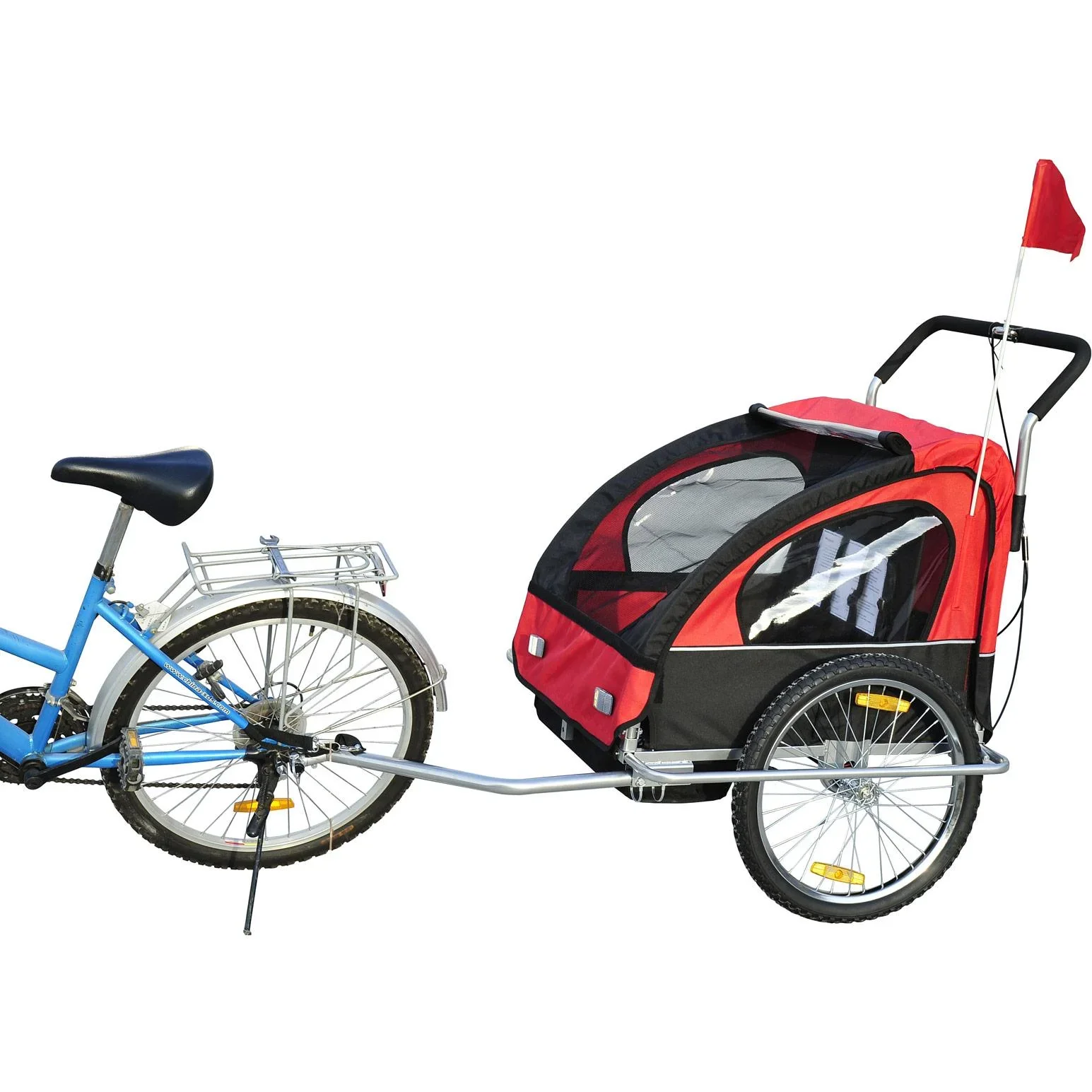 2 in1 Jogger Kinderanhänger Radanhänger Rot-schwarz - 1