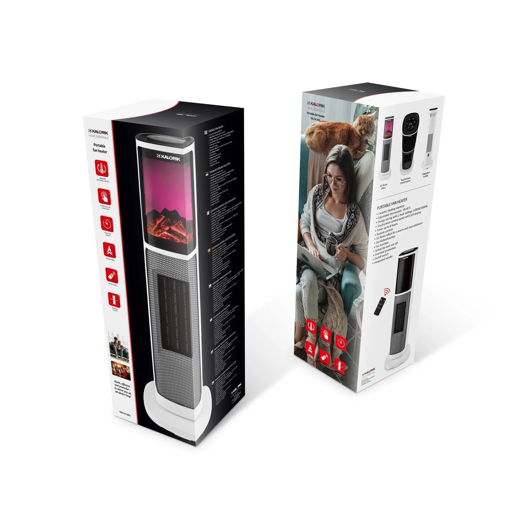 Heizlüfter mit Kaminfeuer und 3D Flammeffekt, 2000W , inklusive Fernbedienung - 0