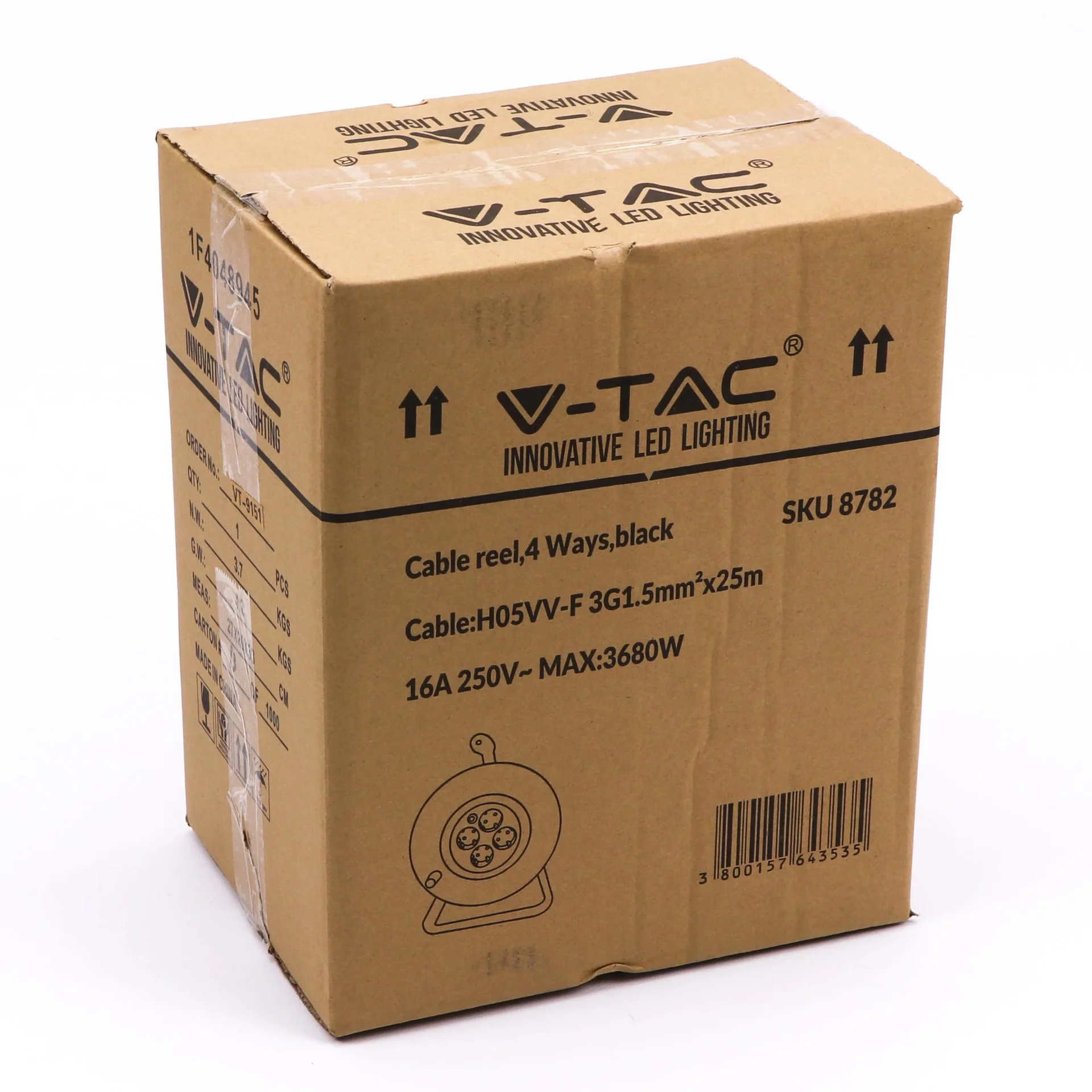 VT-6003 Kabeltrommel 4fach - Erdung - 3 x 1,5 mm2 - 25 Meter - schwarz - 1