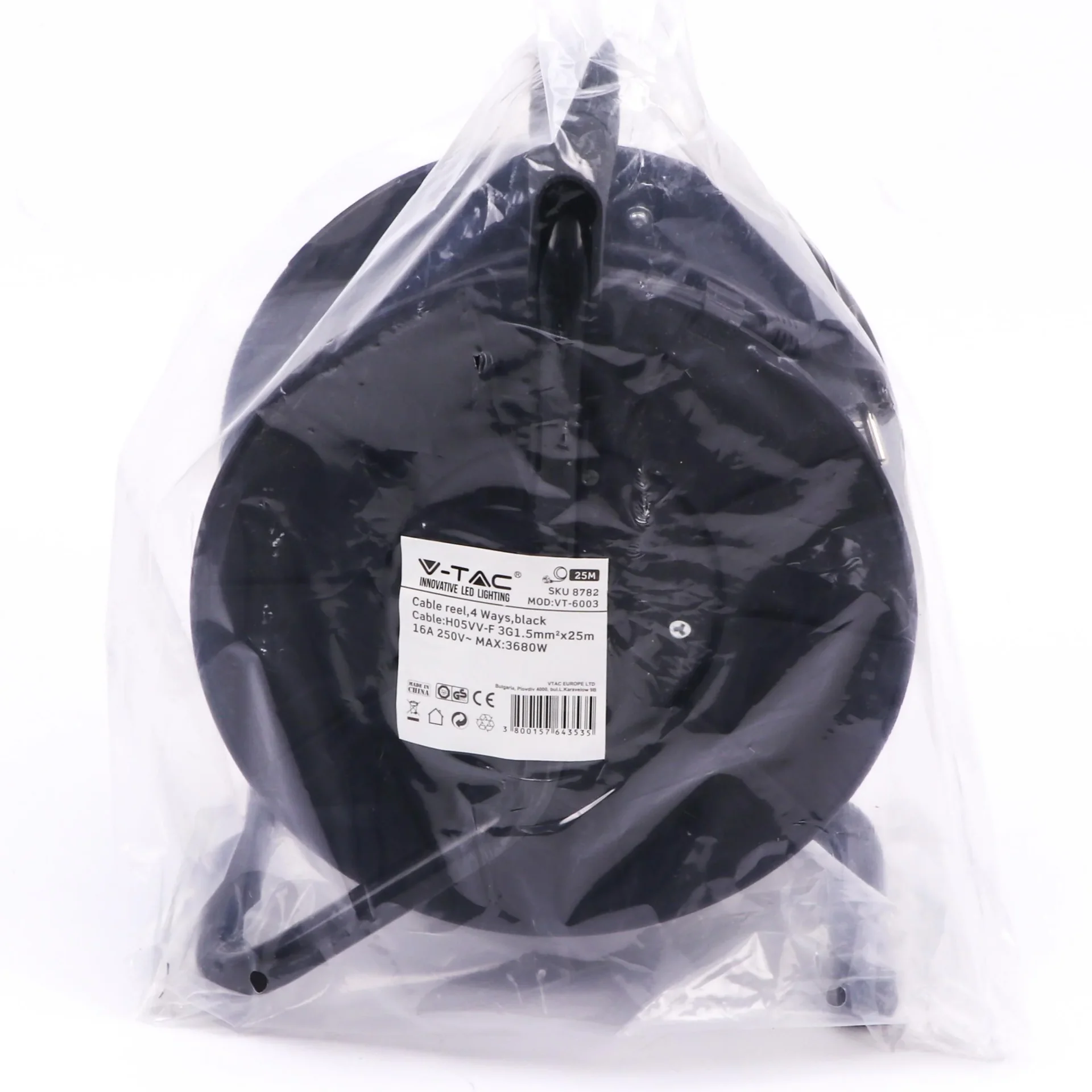 VT-6003 Kabeltrommel 4fach - Erdung - 3 x 1,5 mm2 - 25 Meter - schwarz - 2