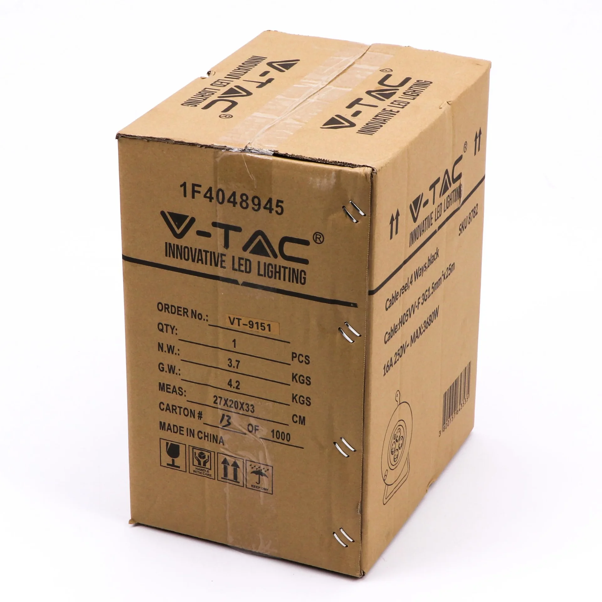 VT-6003 Kabeltrommel 4fach - Erdung - 3 x 1,5 mm2 - 25 Meter - schwarz - 3