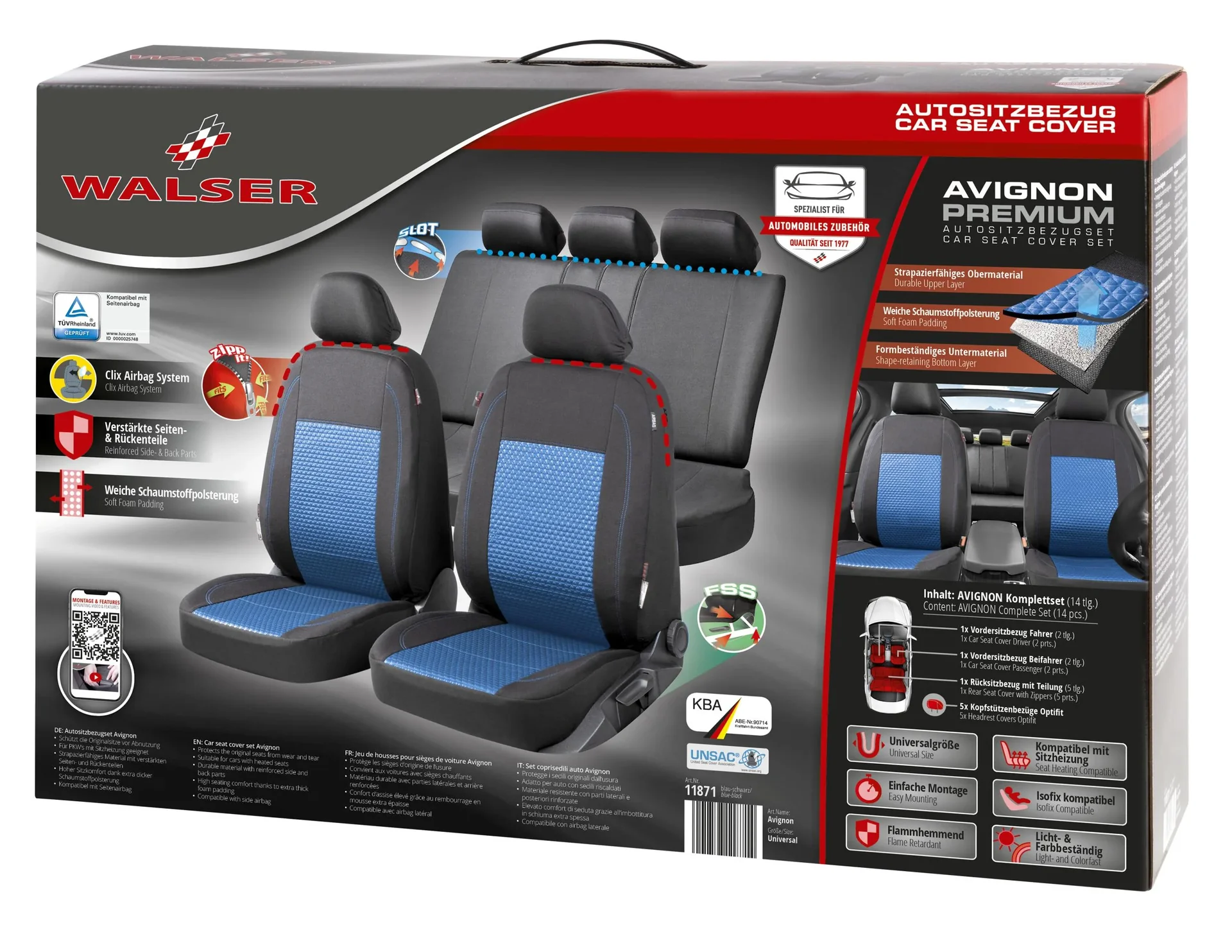 Autositzbezug Avignon Premium ,blau/schwarz , Komplettset 14-teilig - 5